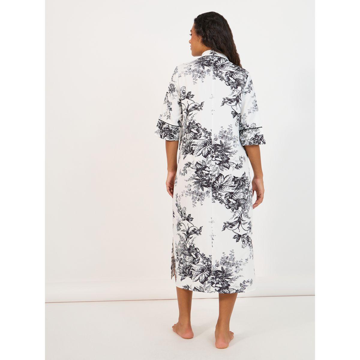 Styli Unwind Mono Floral Piped Button Through Nightshirt Dress-women-clothing-nightwear-nighties-image-4