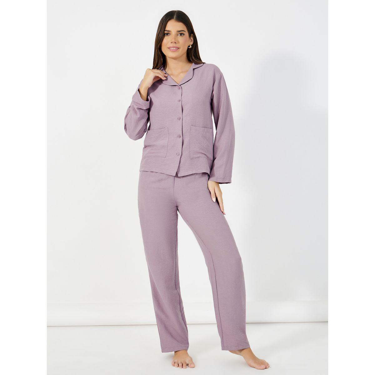 Styli Unwind Front Double Pockets Shirt & Pants Pyjama Set-women-clothing-nightwear-pyjamas-longsets-image-1