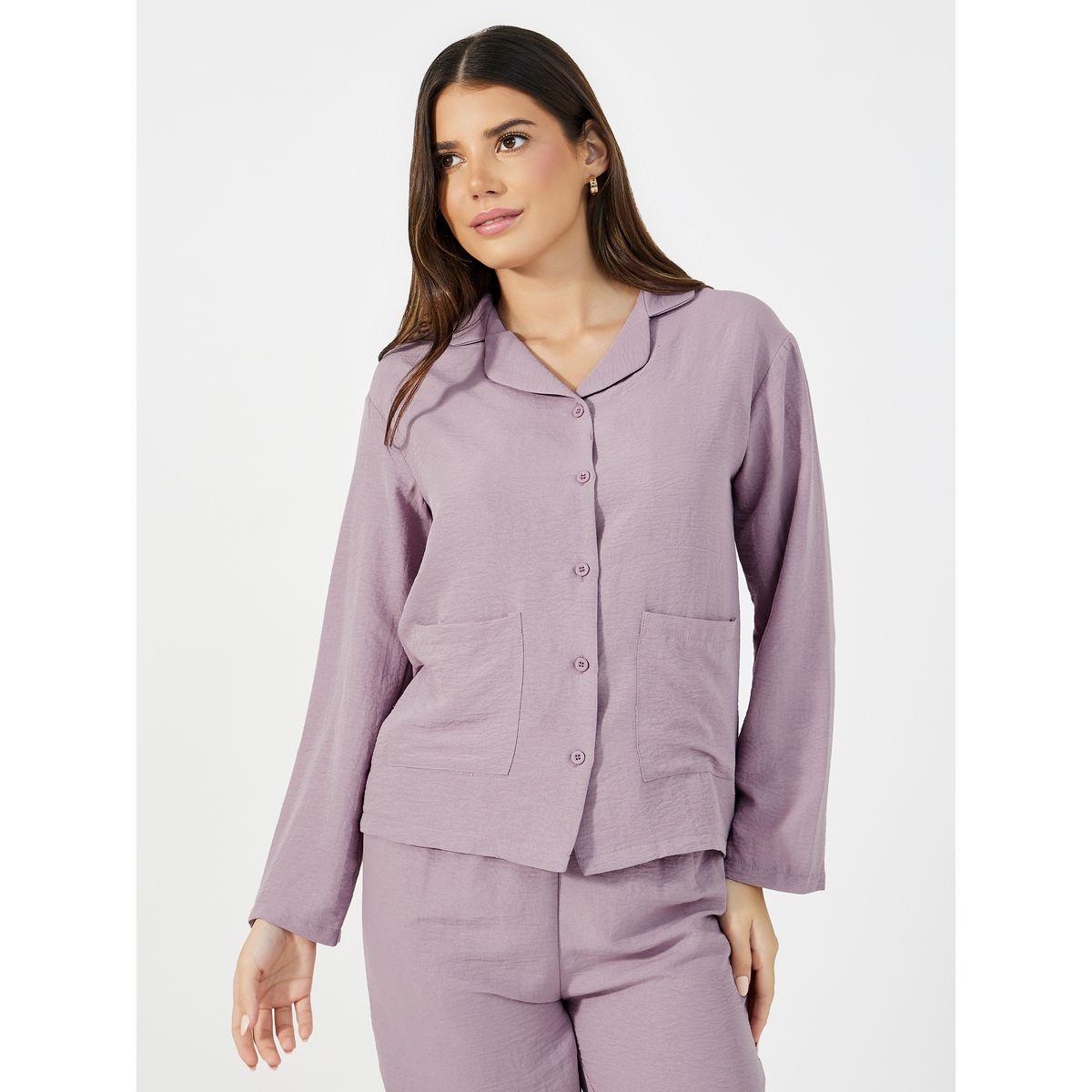 Styli Unwind Front Double Pockets Shirt & Pants Pyjama Set-women-clothing-nightwear-pyjamas-longsets-image-2