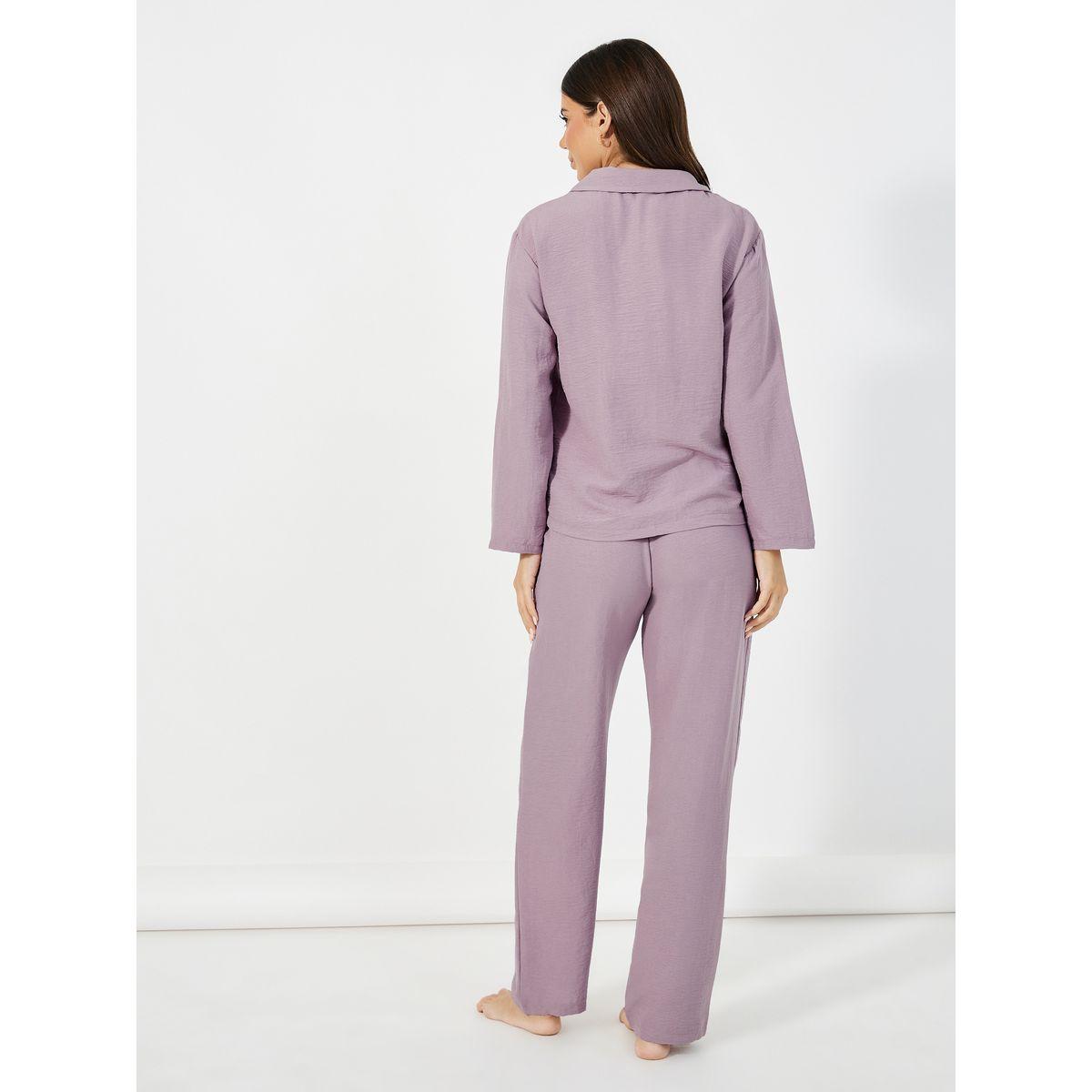 Styli Unwind Front Double Pockets Shirt & Pants Pyjama Set-women-clothing-nightwear-pyjamas-longsets-image-4