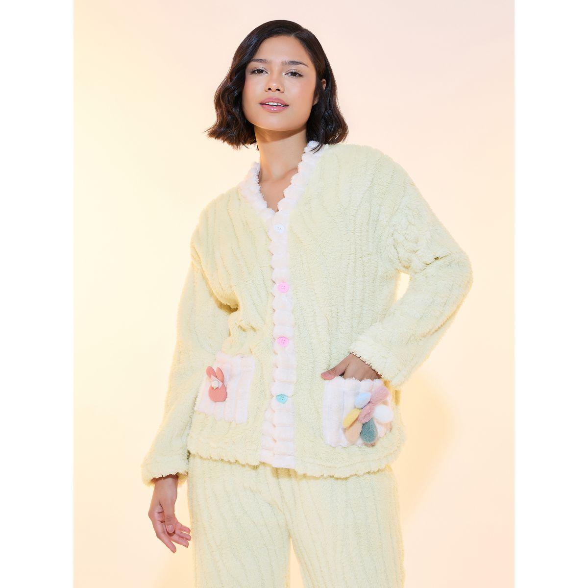 طقم من بنطال بيجاما مع بلوزة فليس مزينة بزهور-women-clothing-nightwear-pyjamas-longsets-image-2