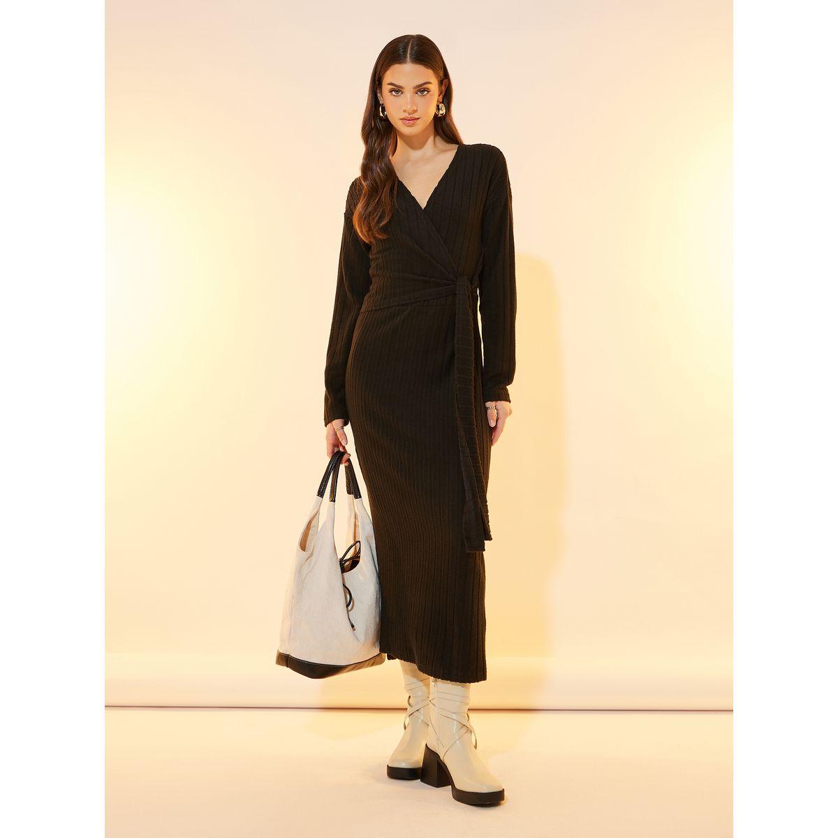 فستان ميدي بنمط لف وتفاصيل بارزة الملمس-women-clothing-dresses-image-1