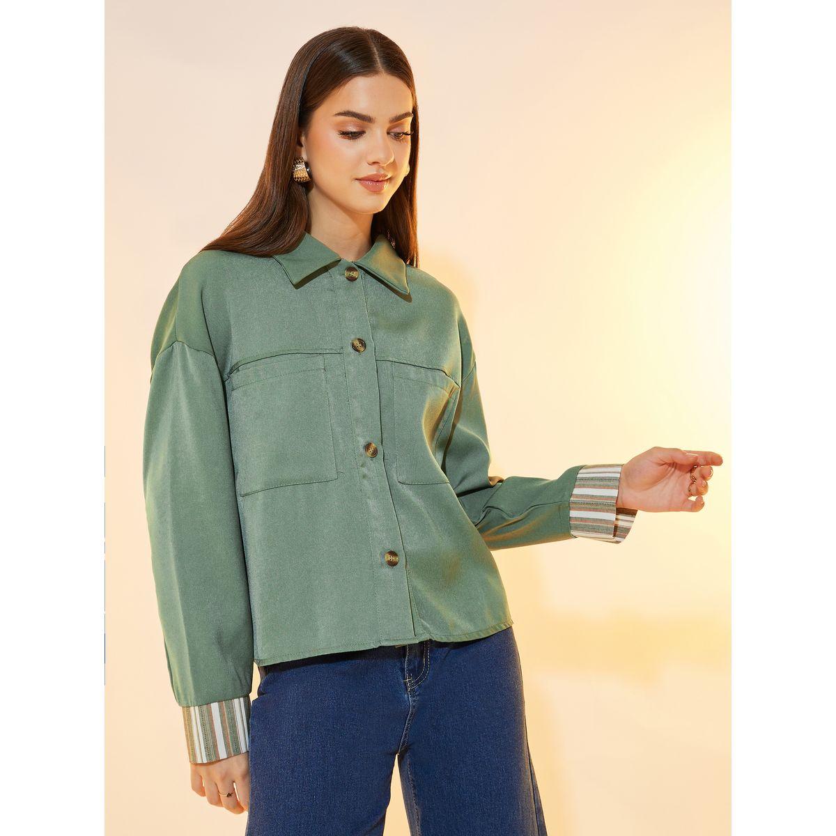 Styli Striped Contrast Sleeve Pocket Detail Jacket-women-winterwear-coatsandjackets-jackets-image-3