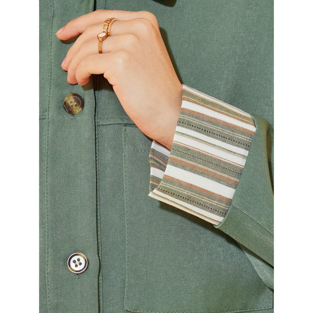 Styli Striped Contrast Sleeve Pocket Detail Jacket-women-winterwear-coatsandjackets-jackets-image-4