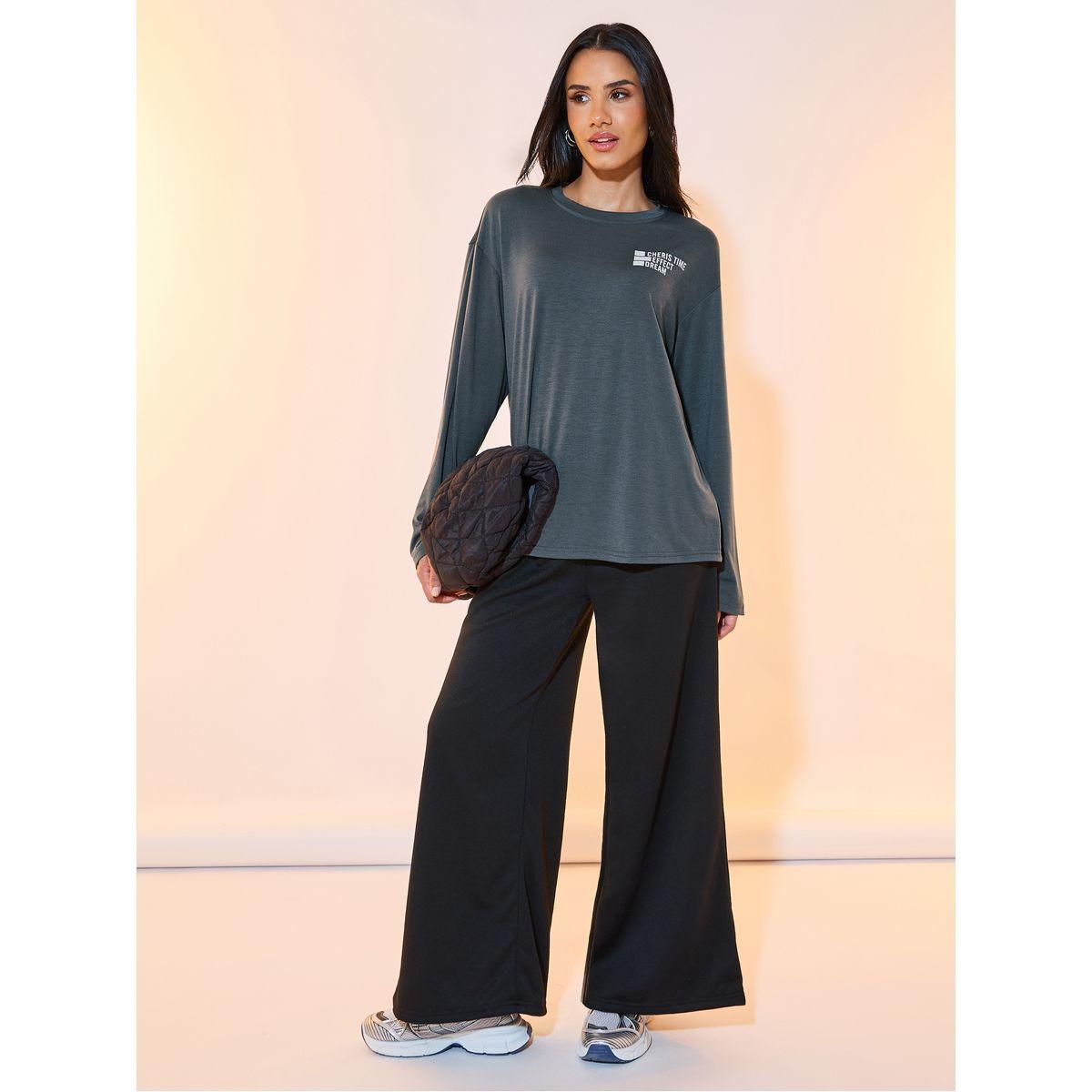 تيشيرت فضفاض مطبع بطبعة كتابة-women-clothing-tshirts-image-2