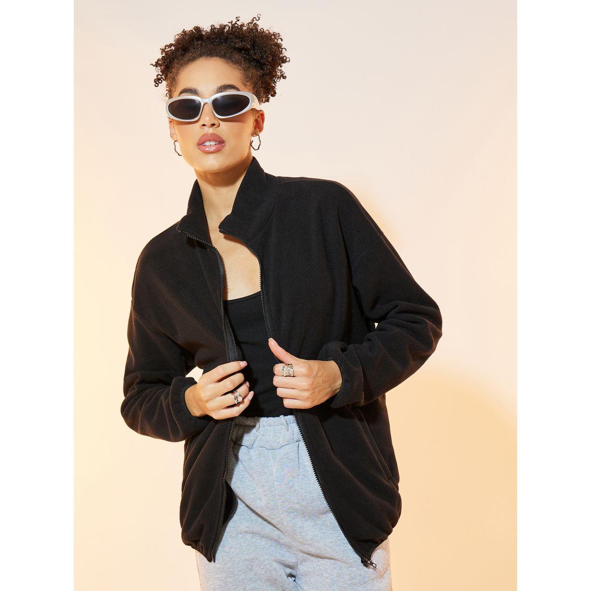 Styli Zip Up Fleece Jacket with Dropped Shoulder-women-winterwear-coatsandjackets-jackets-image-1