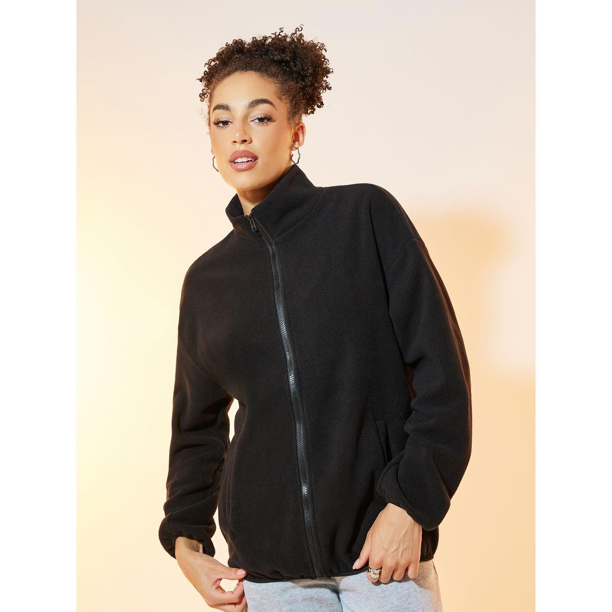 Styli Zip Up Fleece Jacket with Dropped Shoulder-women-winterwear-coatsandjackets-jackets-image-3