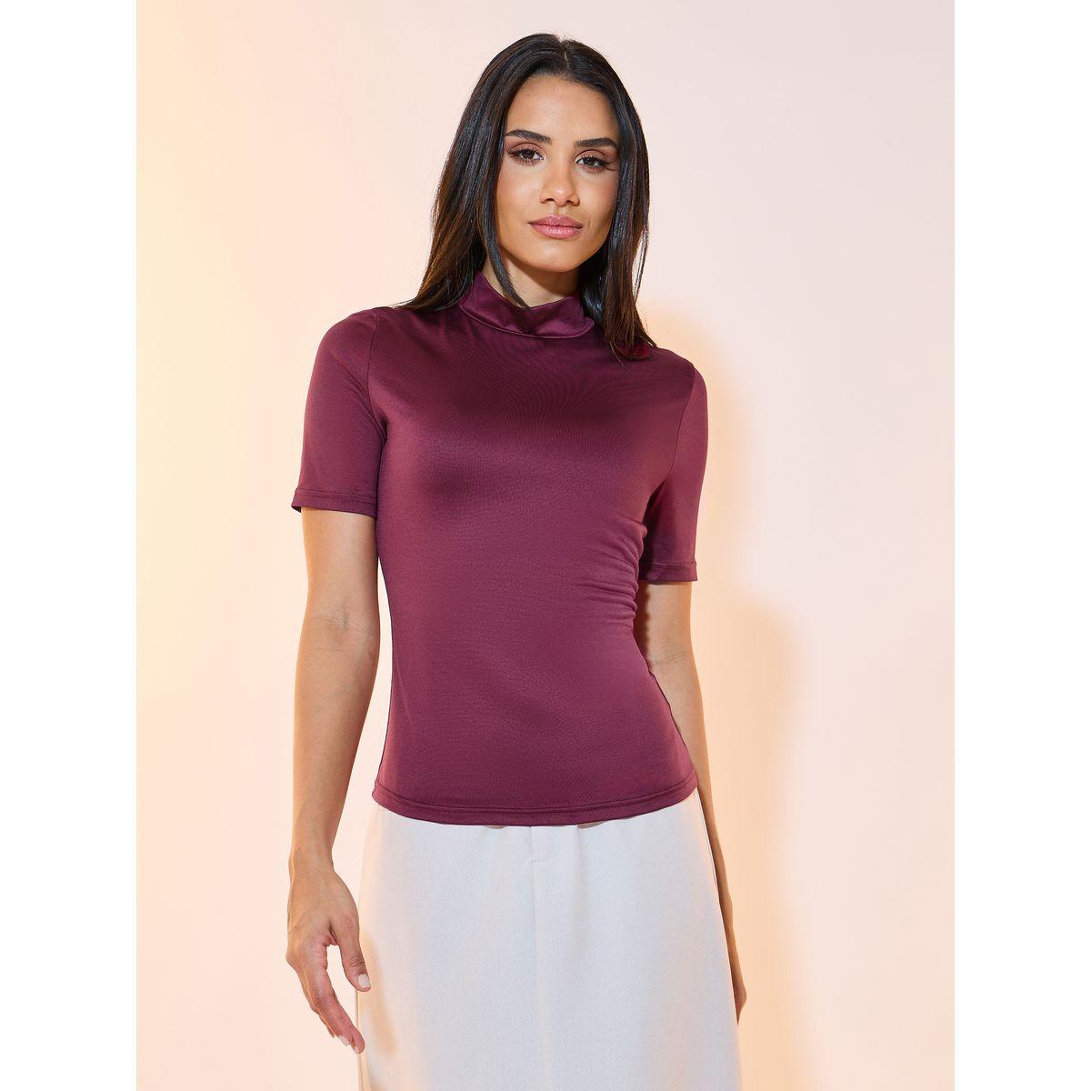 Styli Fitted High Neck Plain T-Shirt-women-clothing-tshirts-image-1