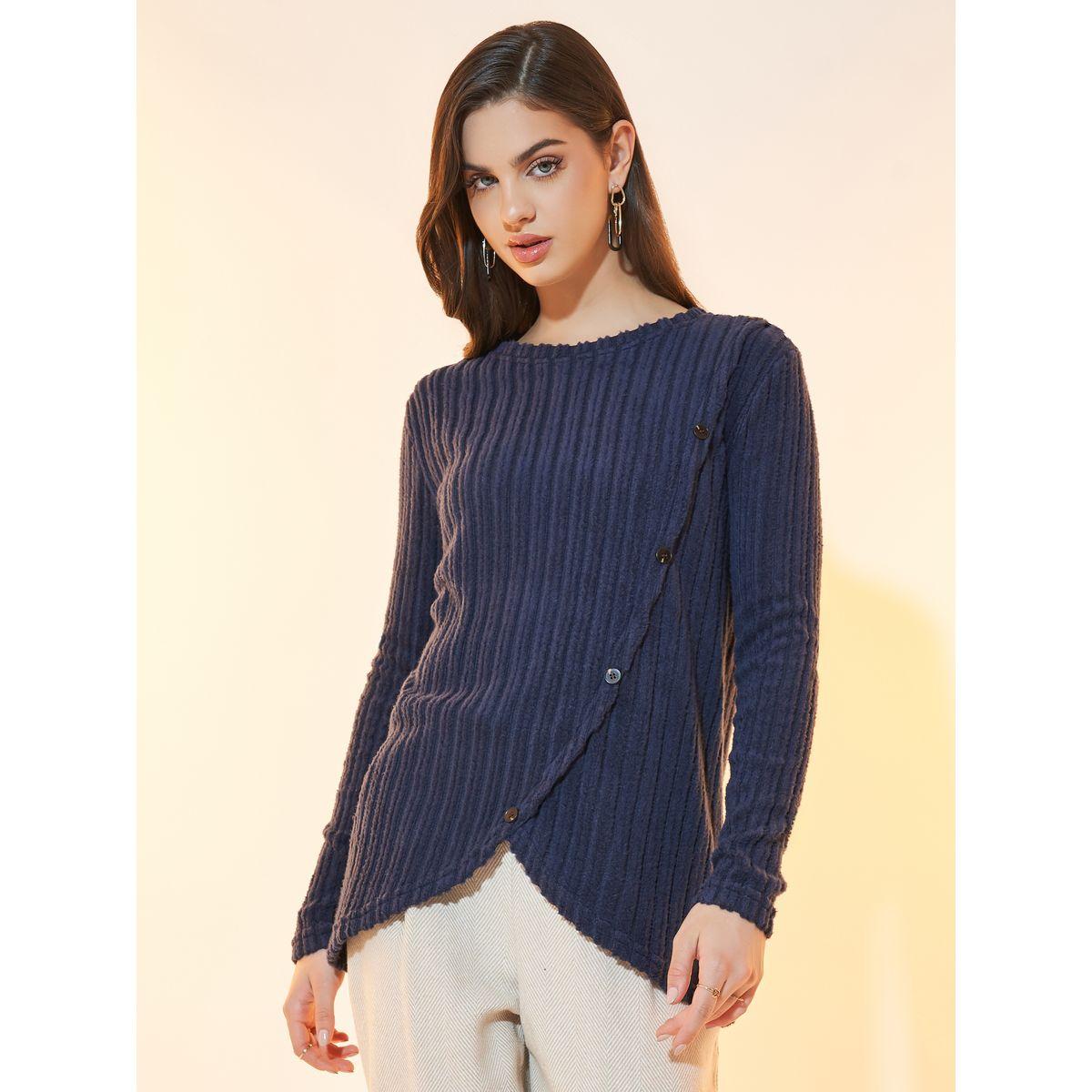 Styli Asymmetric Hem Button Detail Textured Knit Top-women-clothing-shirtsandblouses-blouses-image-1
