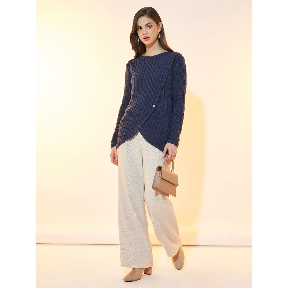 Styli Asymmetric Hem Button Detail Textured Knit Top-women-clothing-shirtsandblouses-blouses-image-2