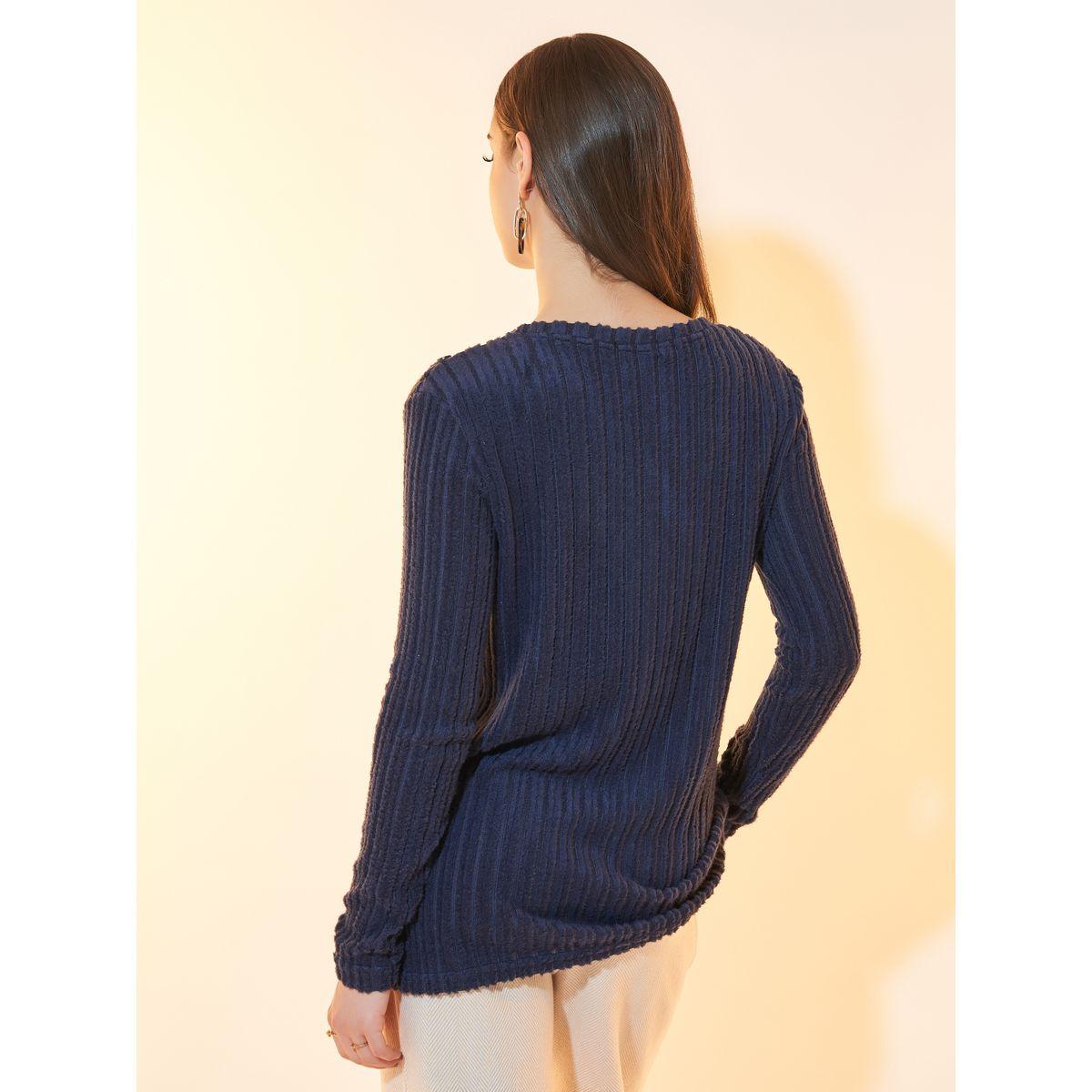 Styli Asymmetric Hem Button Detail Textured Knit Top-women-clothing-shirtsandblouses-blouses-image-4