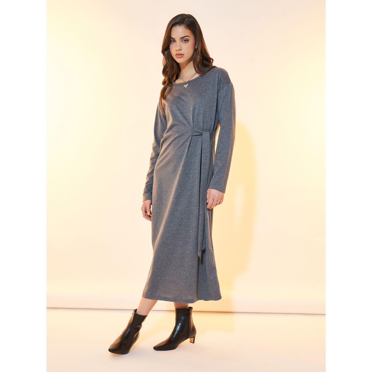 فستان ميدي سادة بأكتاف منخفضة وأربطة-women-clothing-dresses-image-1