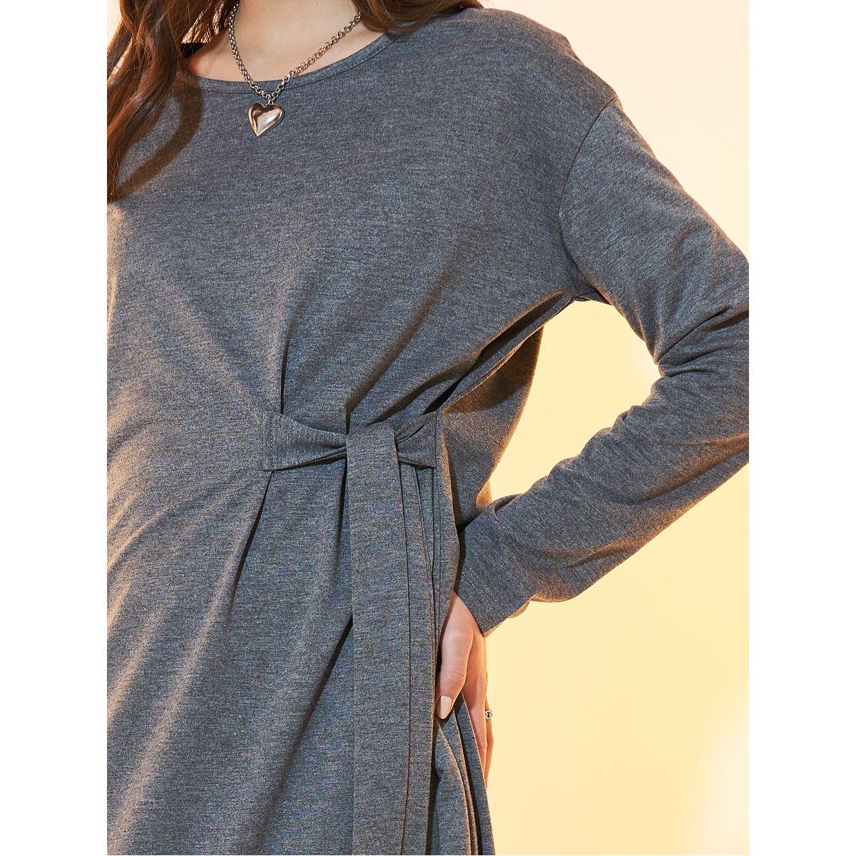 Styli Solid Dropped Shoulder Tie Front Midi Dress-women-clothing-dresses-image-3