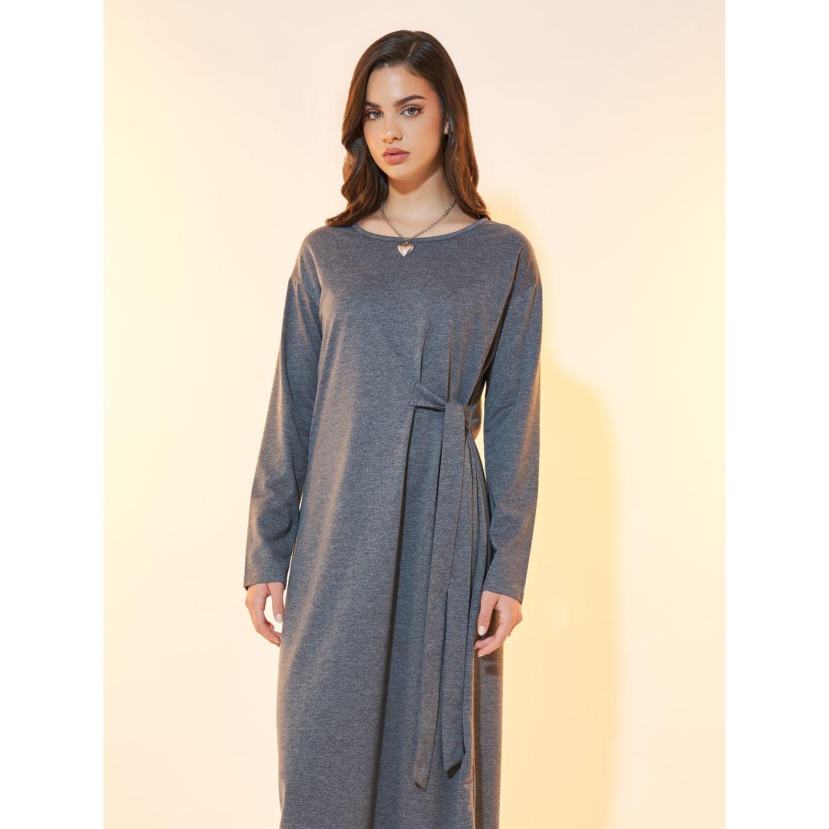 فستان ميدي سادة بأكتاف منخفضة وأربطة-women-clothing-dresses-image-4