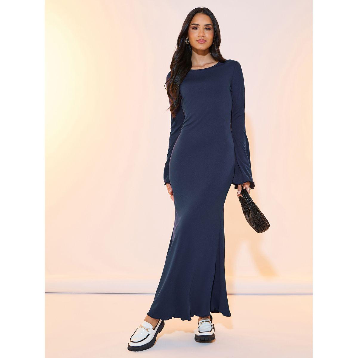 فستان بديكون طويل بتفاصيل مضلعة-women-clothing-dresses-image-1