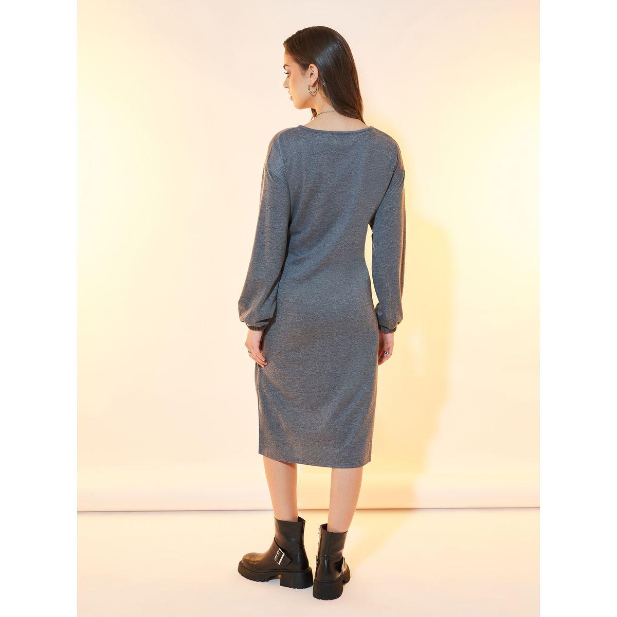 Styli Solid Dropped Shoulder Tie Front Midi Dress-women-clothing-dresses-image-6