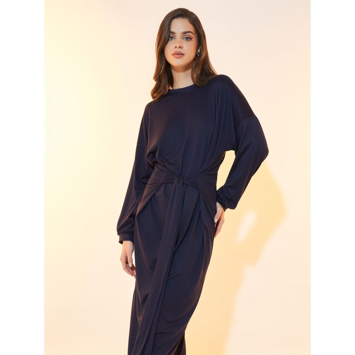 فستان ميدي سادة بأكتاف منخفضة وأربطة-women-clothing-dresses-image-5