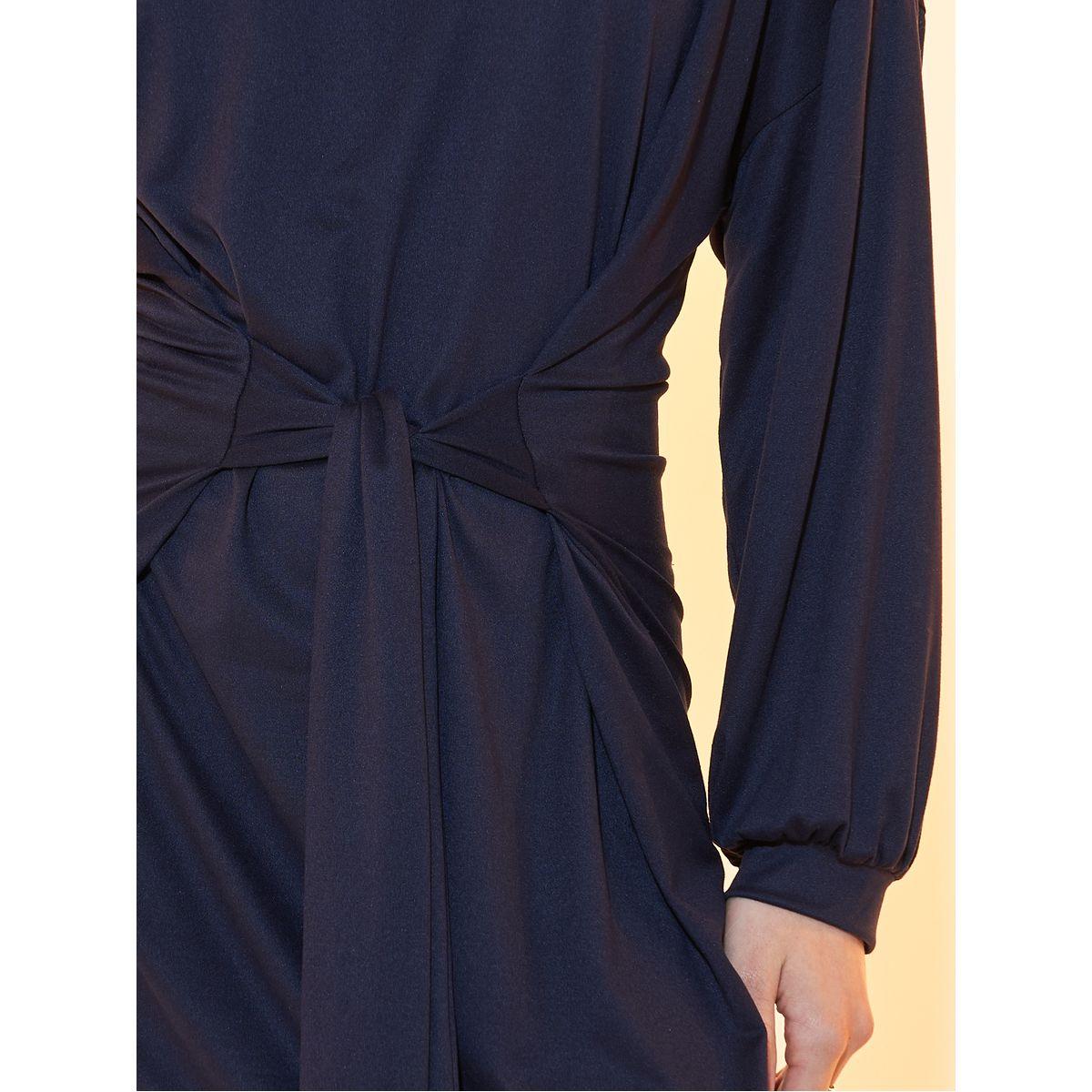فستان ميدي سادة بأكتاف منخفضة وأربطة-women-clothing-dresses-image-4