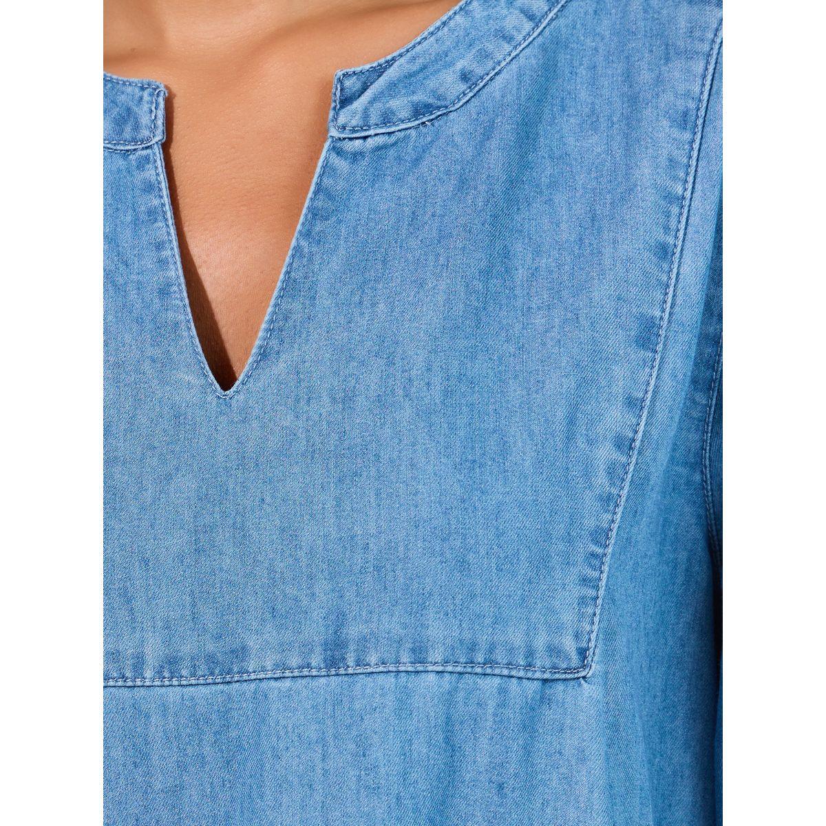 فستان ميدي دنيم مع ياقة بشق-women-clothing-dresses-image-3