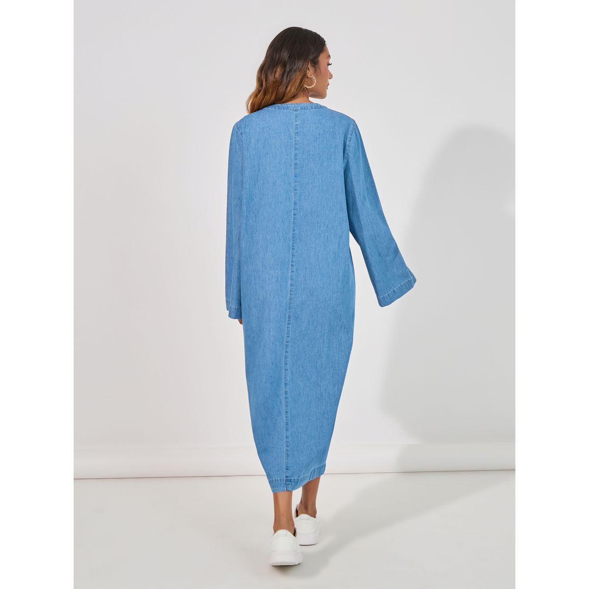فستان ميدي دنيم مع ياقة بشق-women-clothing-dresses-image-6