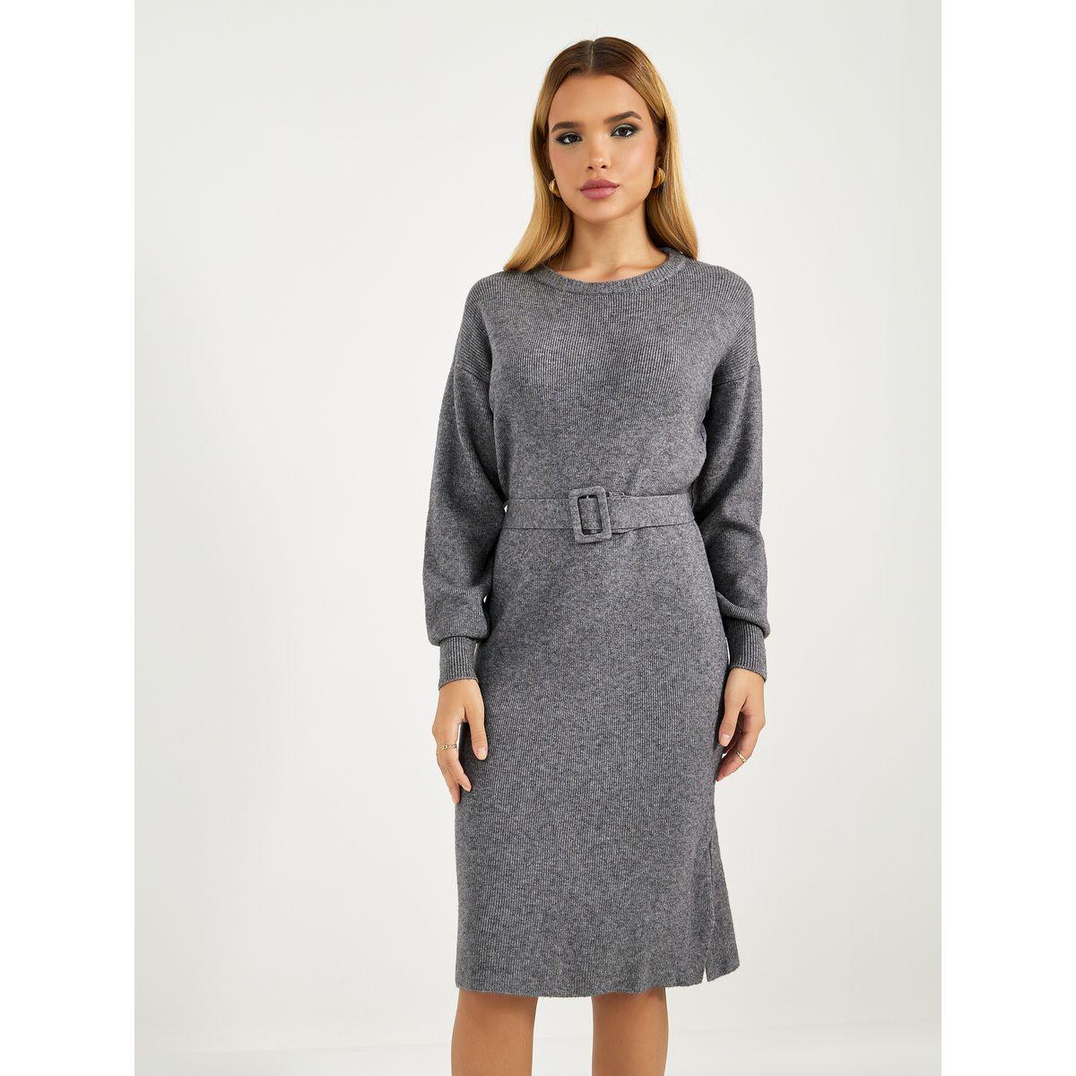 فستان محبوك بطول الركبة مع حزام خصر-women-clothing-dresses-image-2