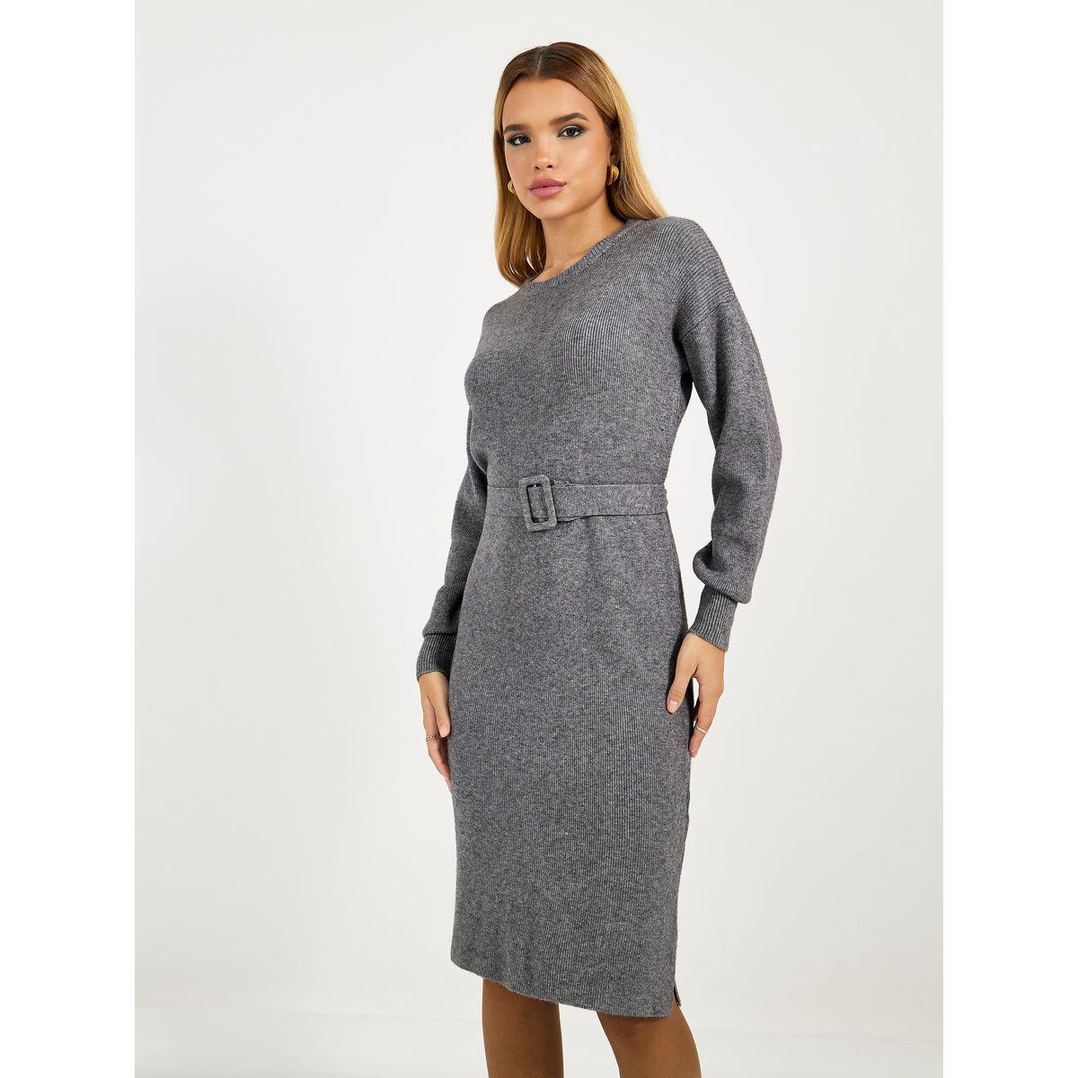 فستان محبوك بطول الركبة مع حزام خصر-women-clothing-dresses-image-5
