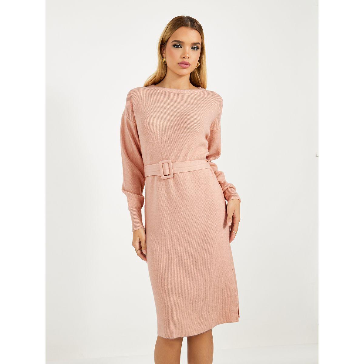 فستان محبوك بطول الركبة مع حزام خصر-women-clothing-dresses-image-5