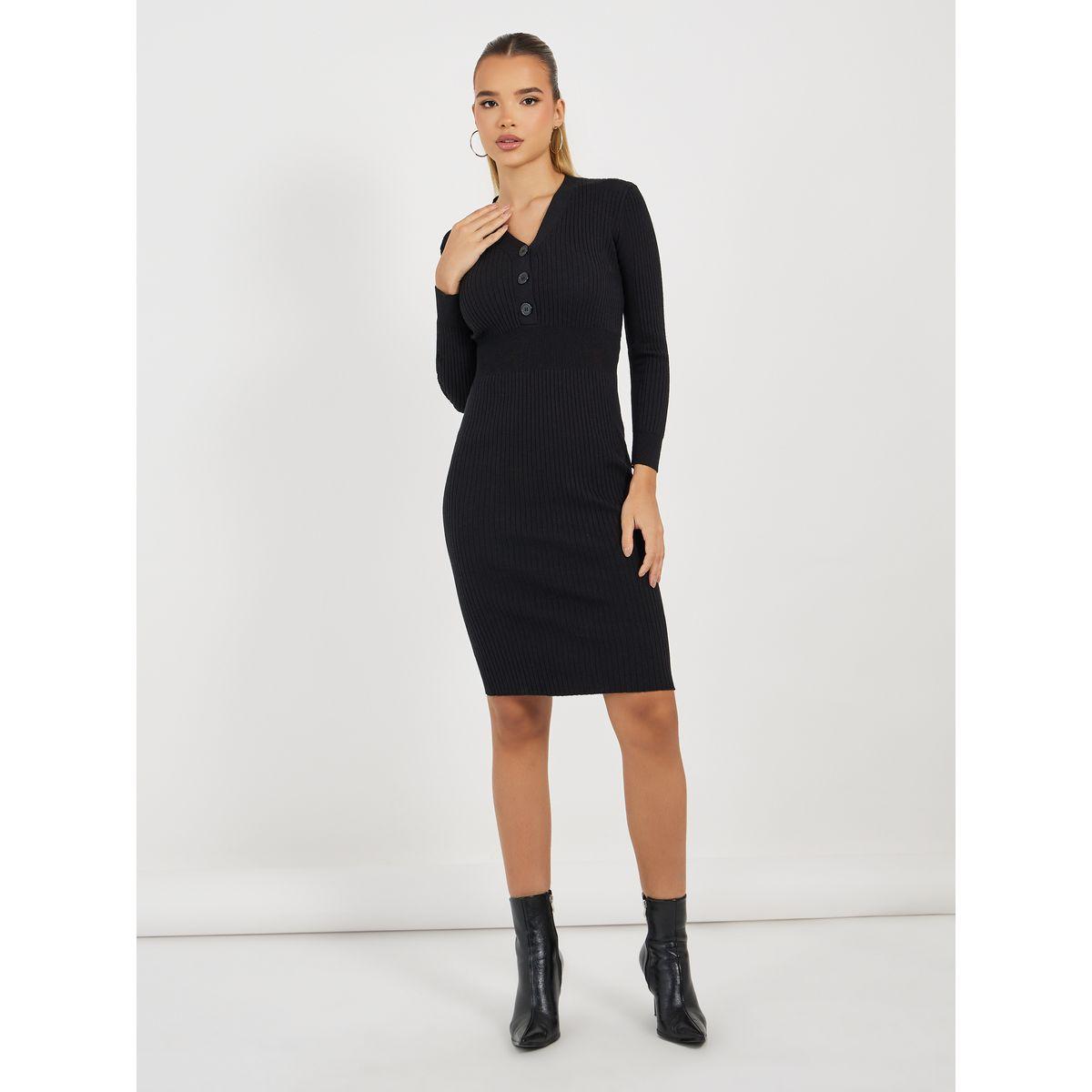 فستان مضلع بطول الركبة مع أزرار-women-clothing-dresses-image-1
