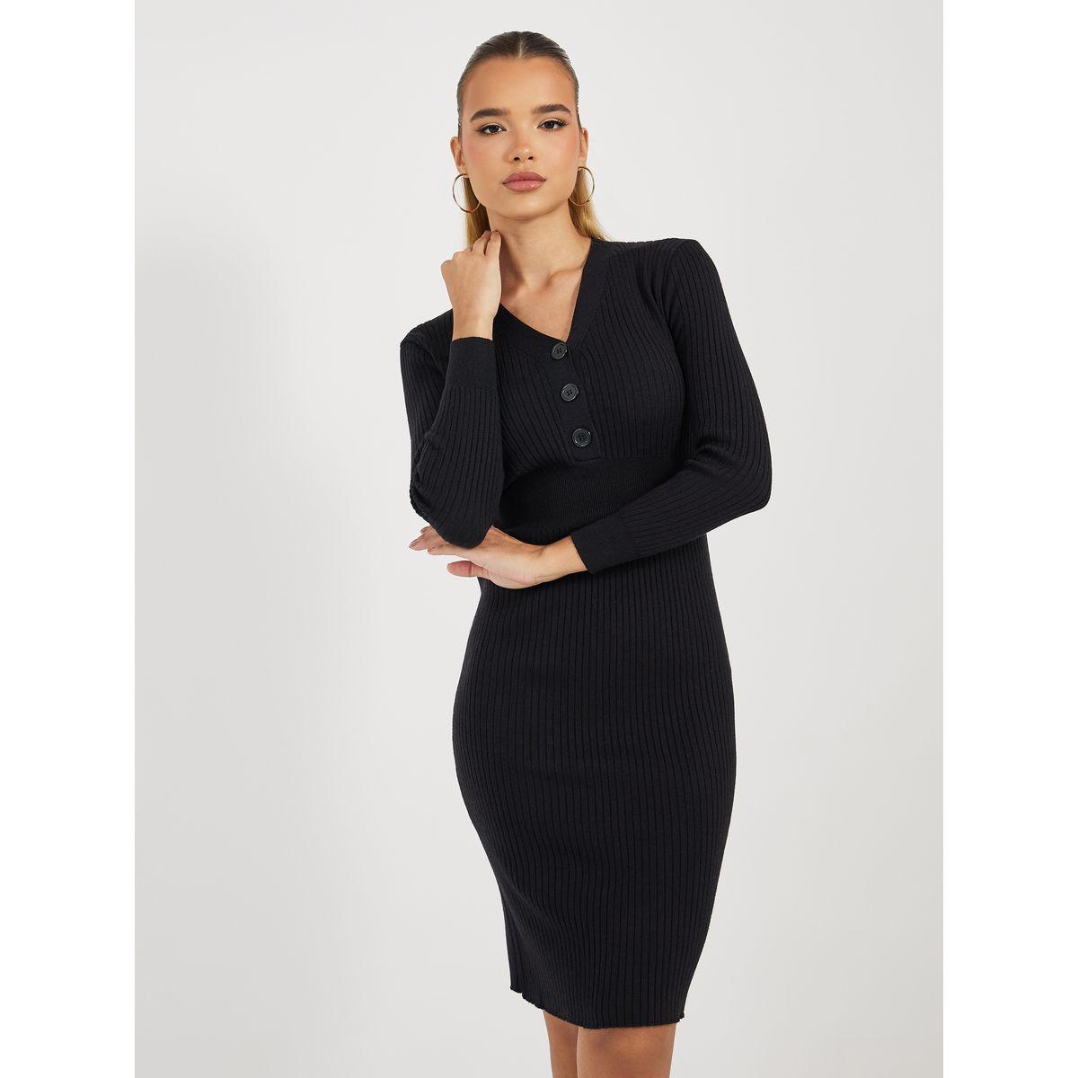 فستان مضلع بطول الركبة مع أزرار-women-clothing-dresses-image-2