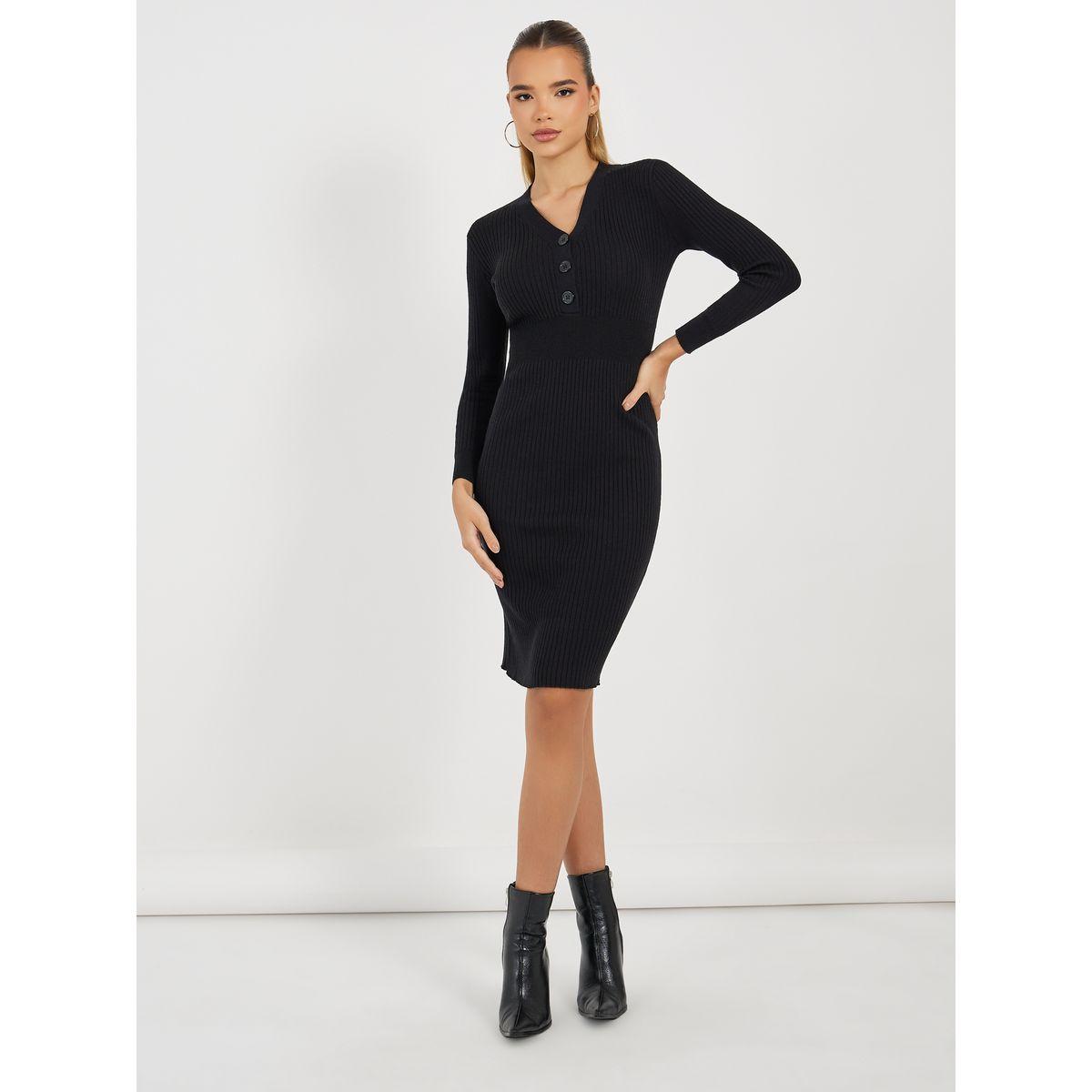 فستان مضلع بطول الركبة مع أزرار-women-clothing-dresses-image-5
