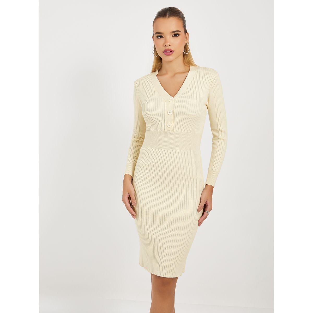 فستان مضلع بطول الركبة مع أزرار-women-clothing-dresses-image-2