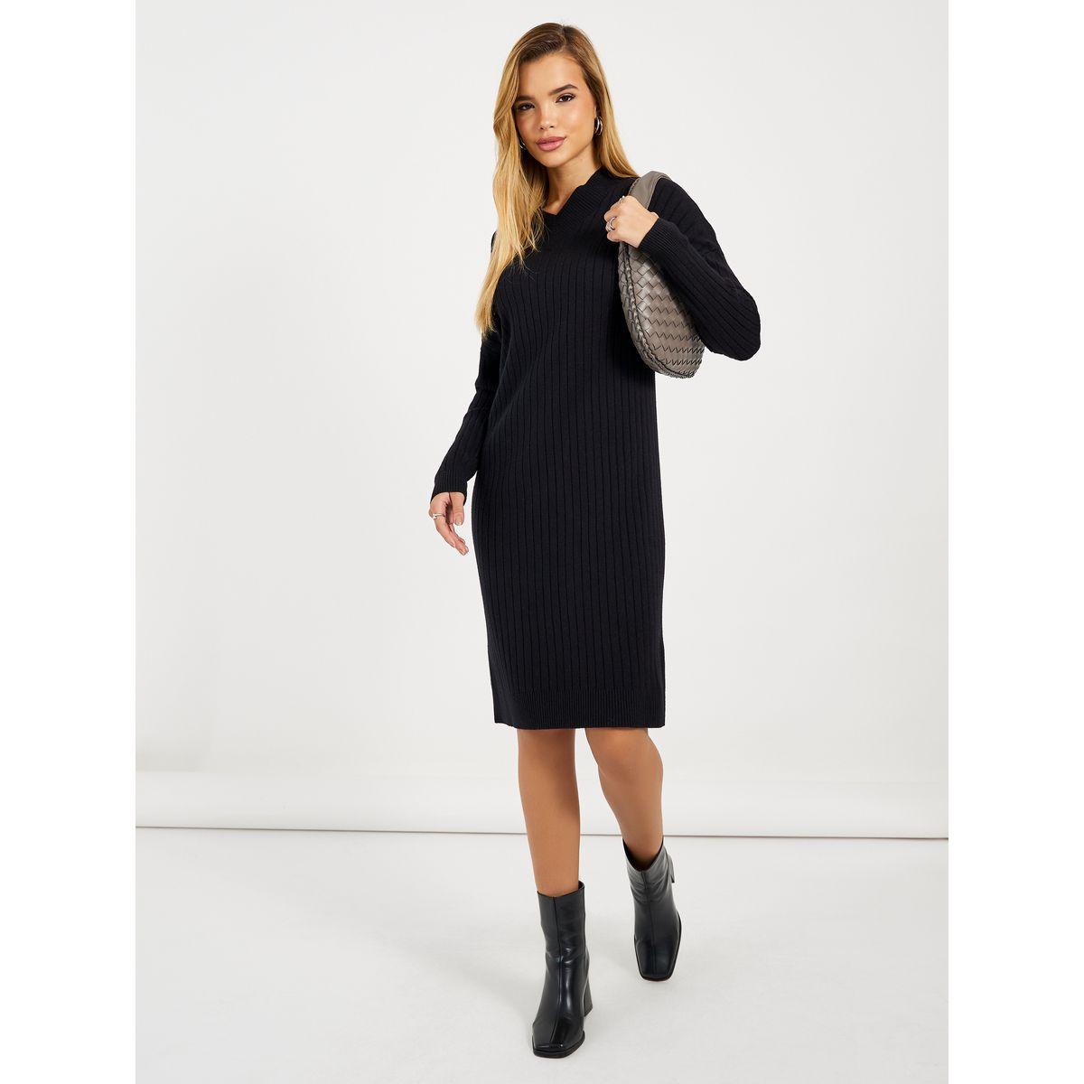 Styli Ribbed Knit V Neck Sweater Midi Dress-women-clothing-dresses-image-1