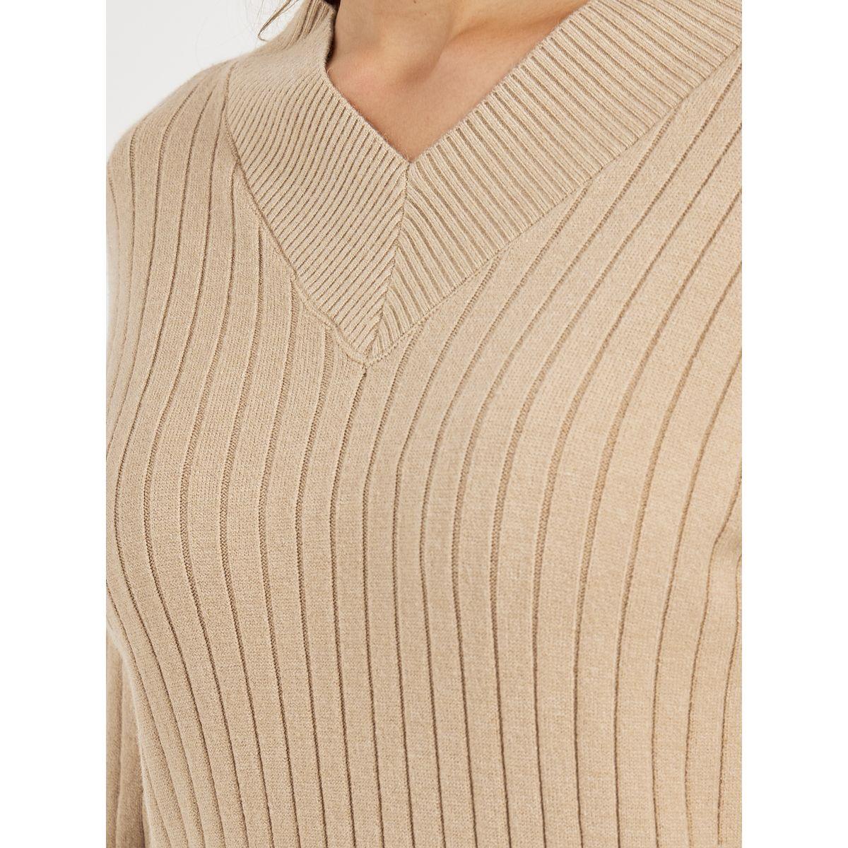 فستان سادة بطول الركبة مع تفاصيل مضلعة-women-clothing-dresses-image-3