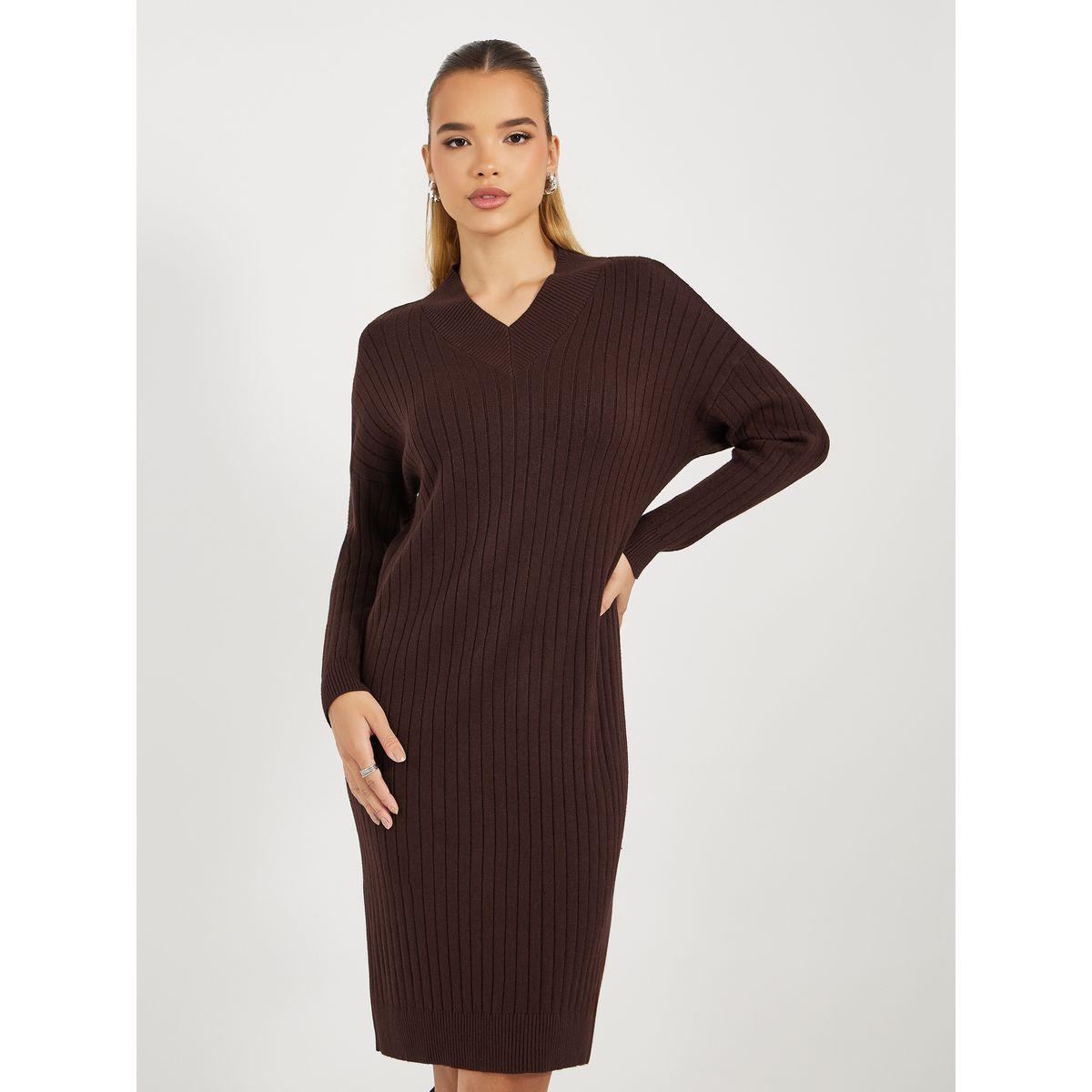 فستان ميدي مضلع بتفاصيل محبوكة-women-clothing-dresses-image-2