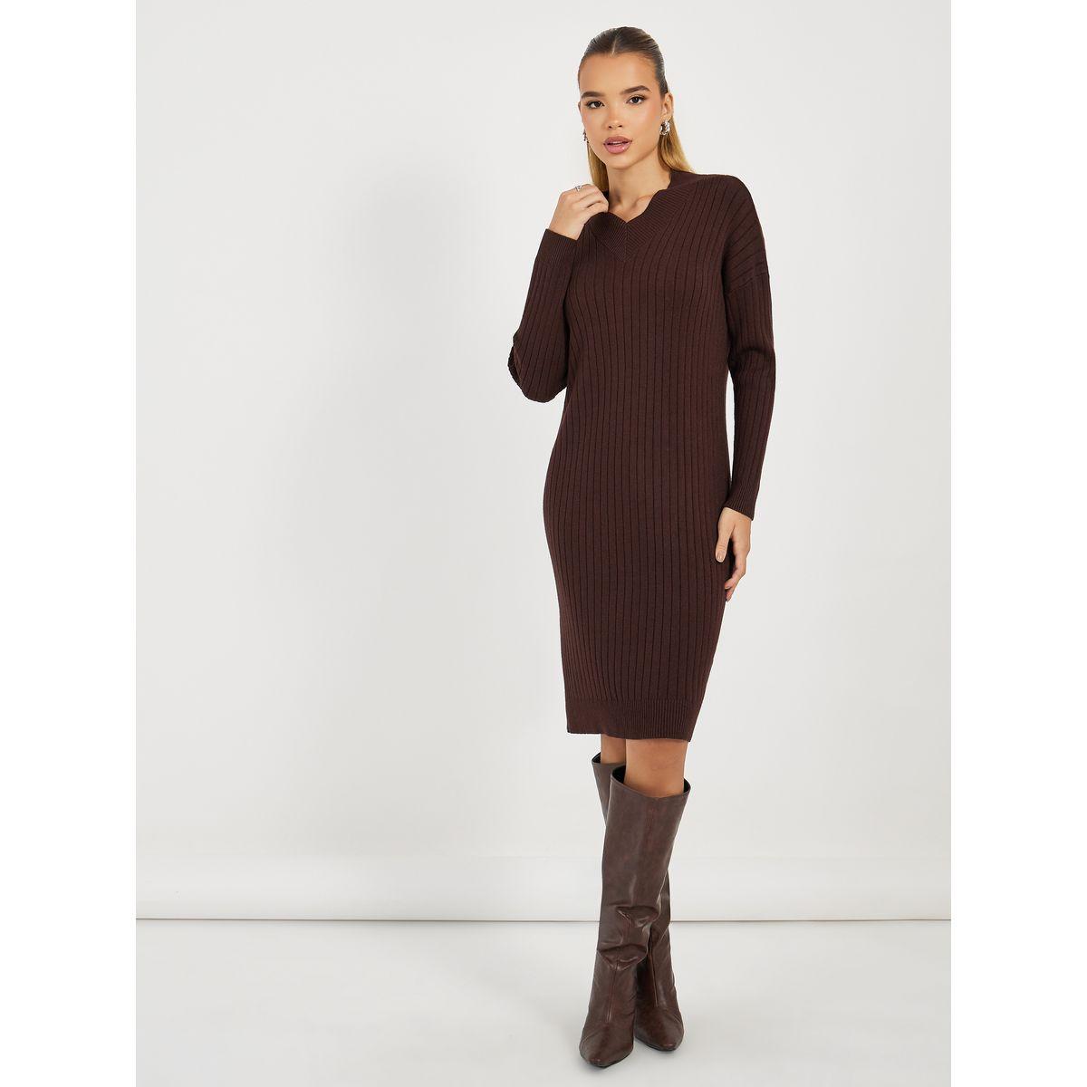 فستان ميدي مضلع بتفاصيل محبوكة-women-clothing-dresses-image-5