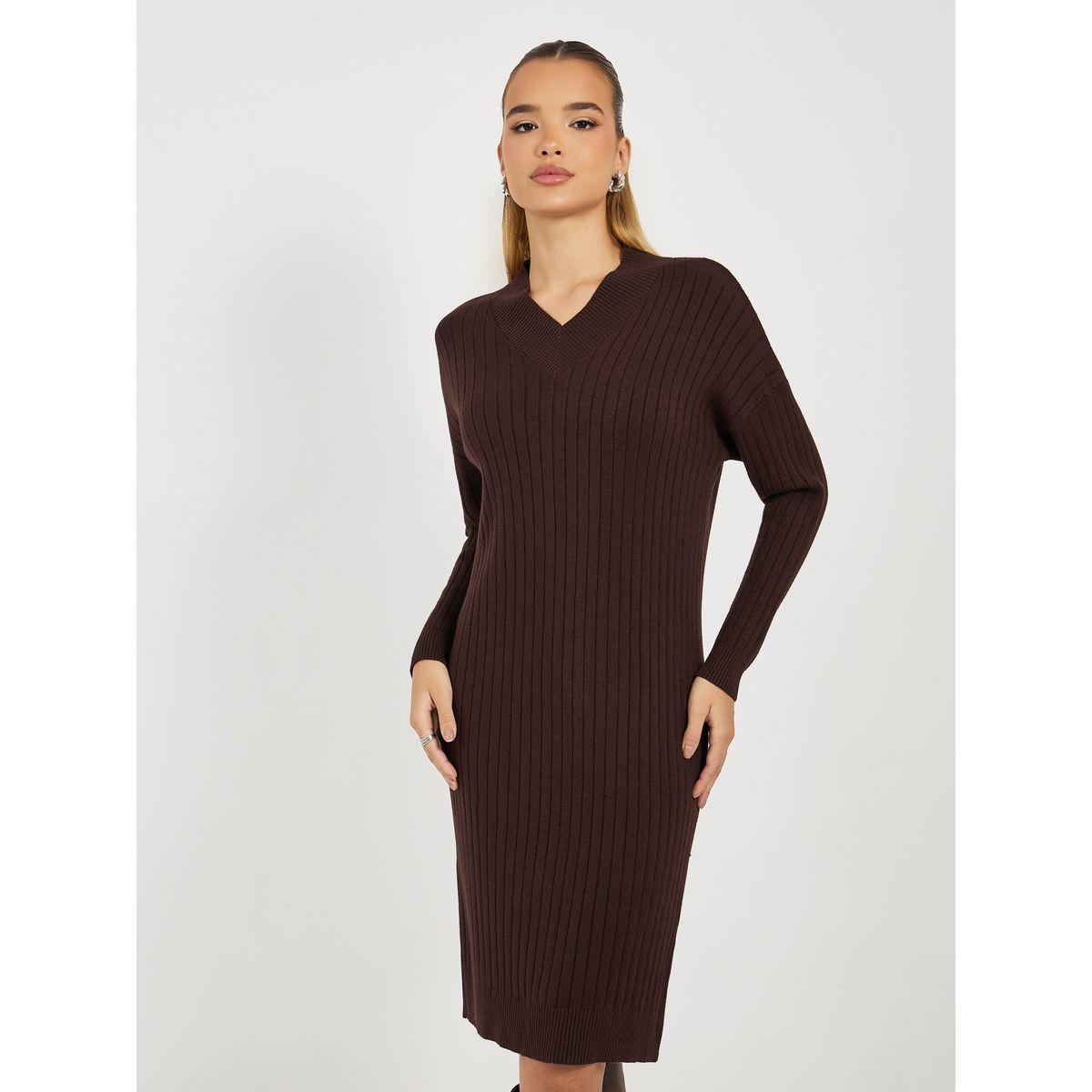 Styli Ribbed Knit V Neck Sweater Midi Dress-women-clothing-dresses-image-6