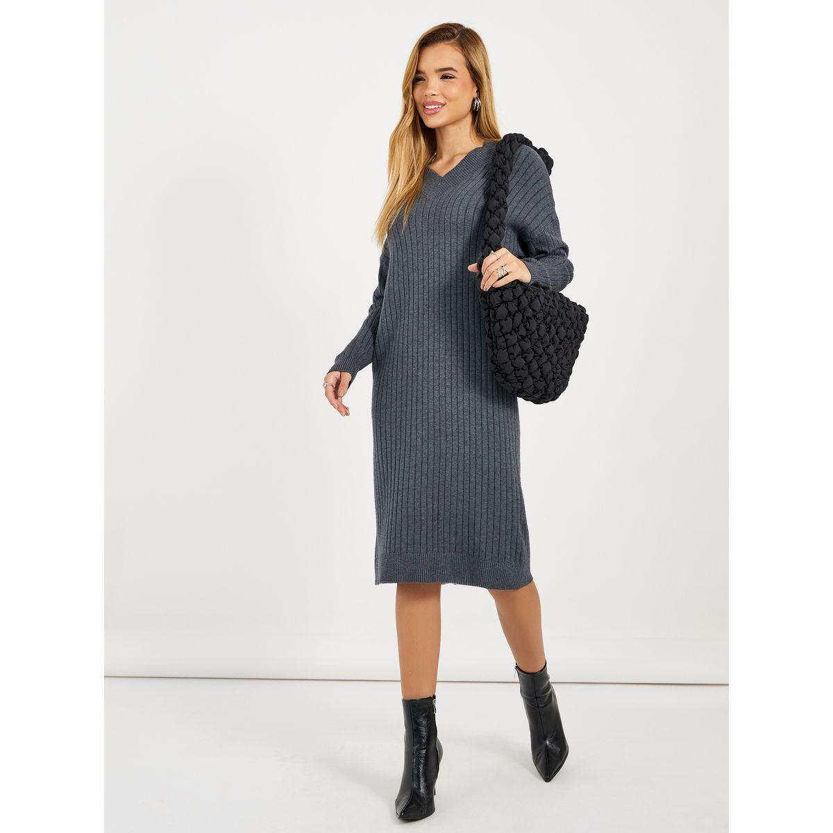 فستان ميدي مضلع  بتفاصيل محبوكة-women-clothing-dresses-image-1