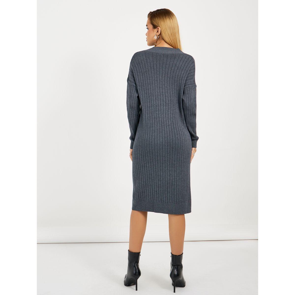 فستان ميدي مضلع  بتفاصيل محبوكة-women-clothing-dresses-image-4