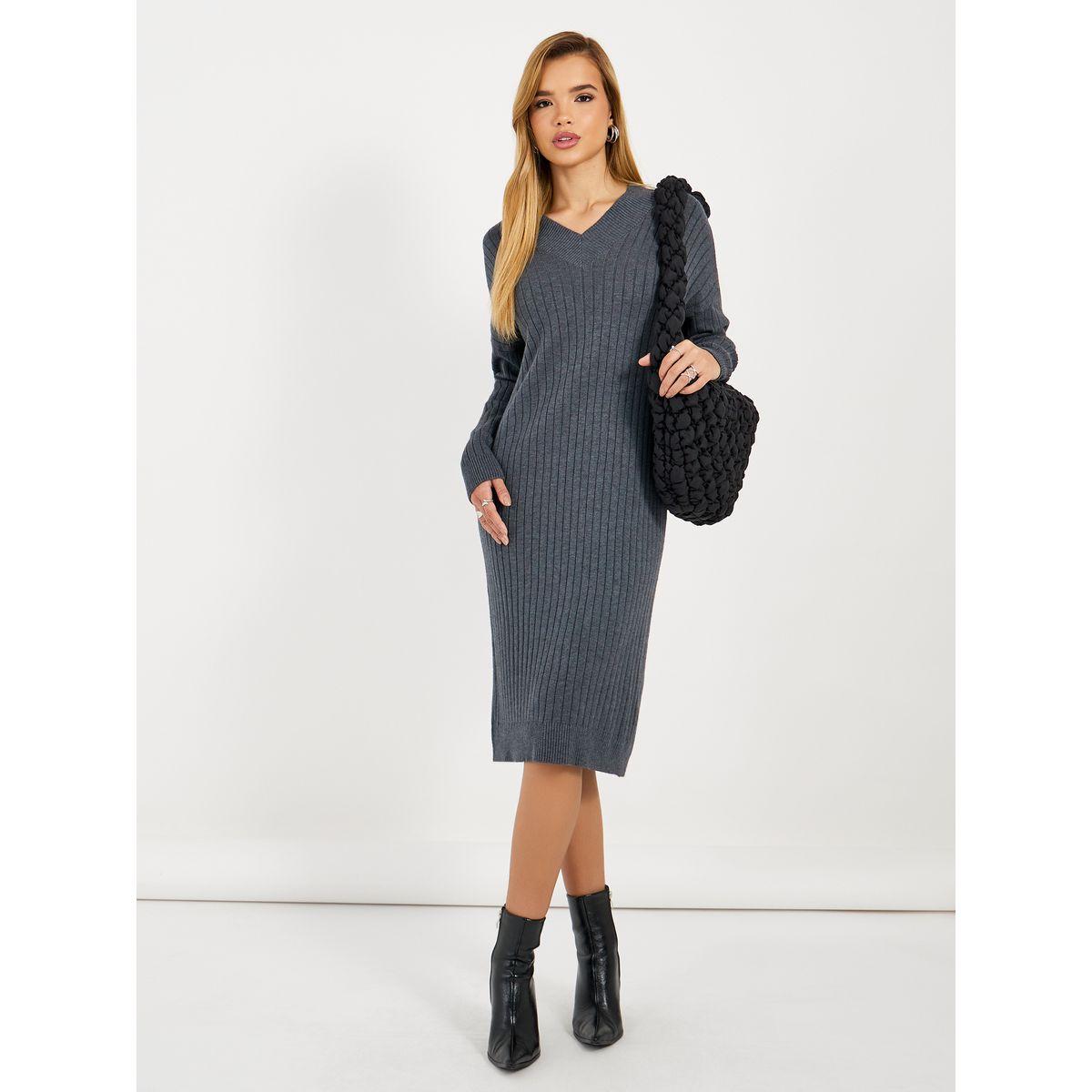 Styli Ribbed Knit V Neck Sweater Midi Dress-women-clothing-dresses-image-5