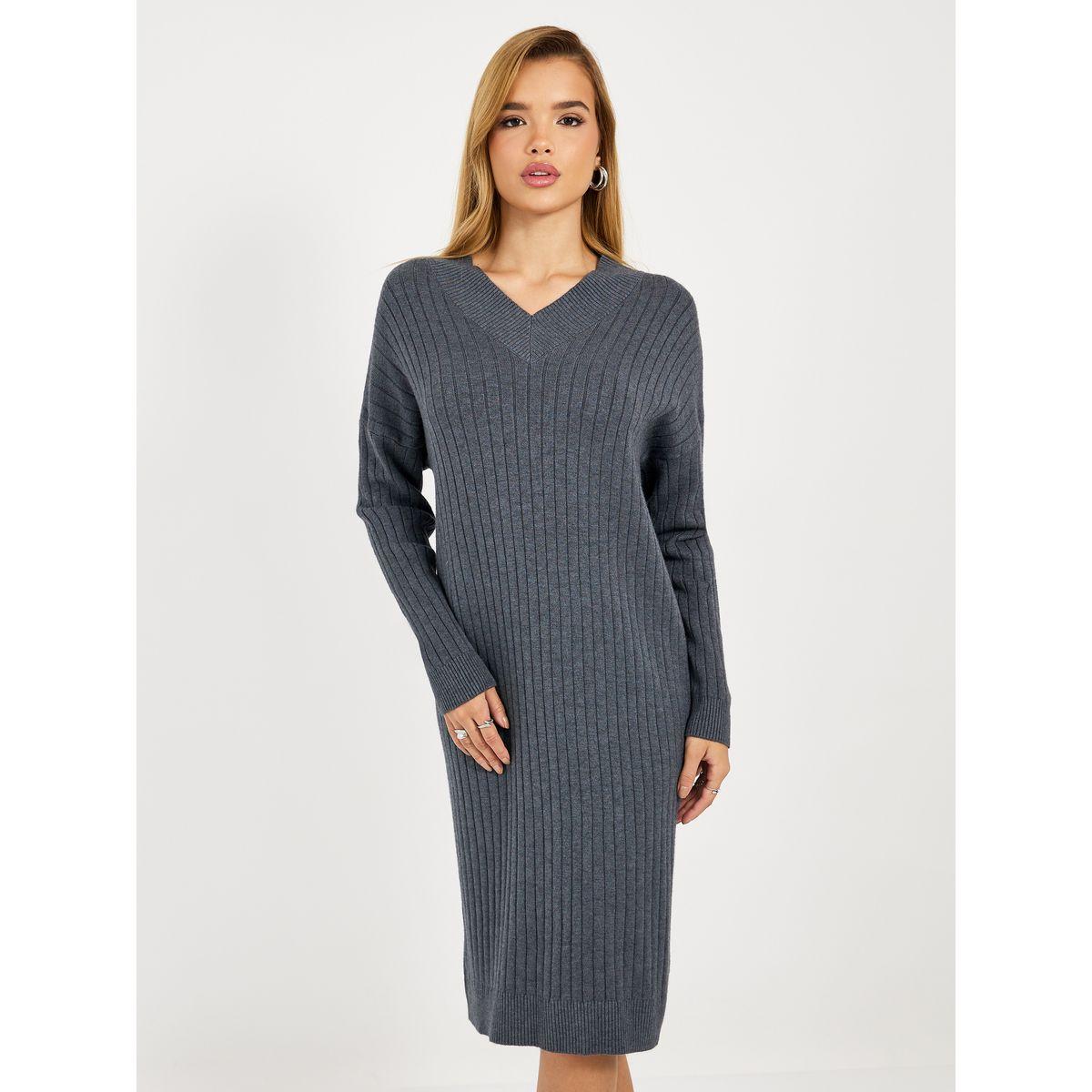 Styli Ribbed Knit V Neck Sweater Midi Dress-women-clothing-dresses-image-6