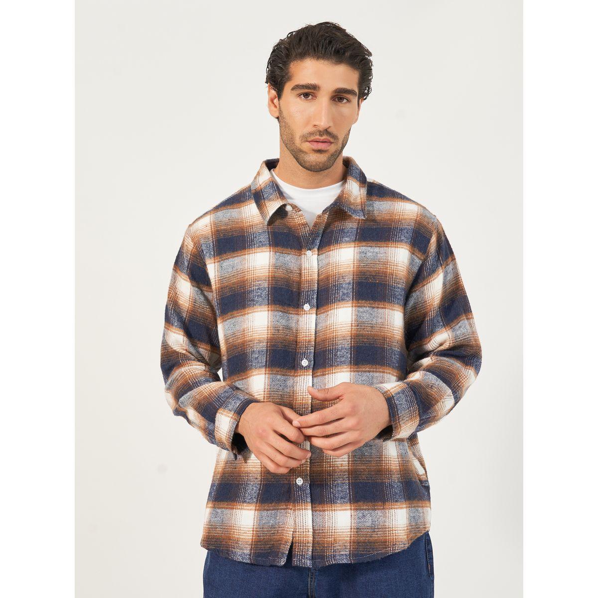 Styli Campfire Brushed Flannel Checkered Oversized Shirt-men-clothing-shirts-image-1