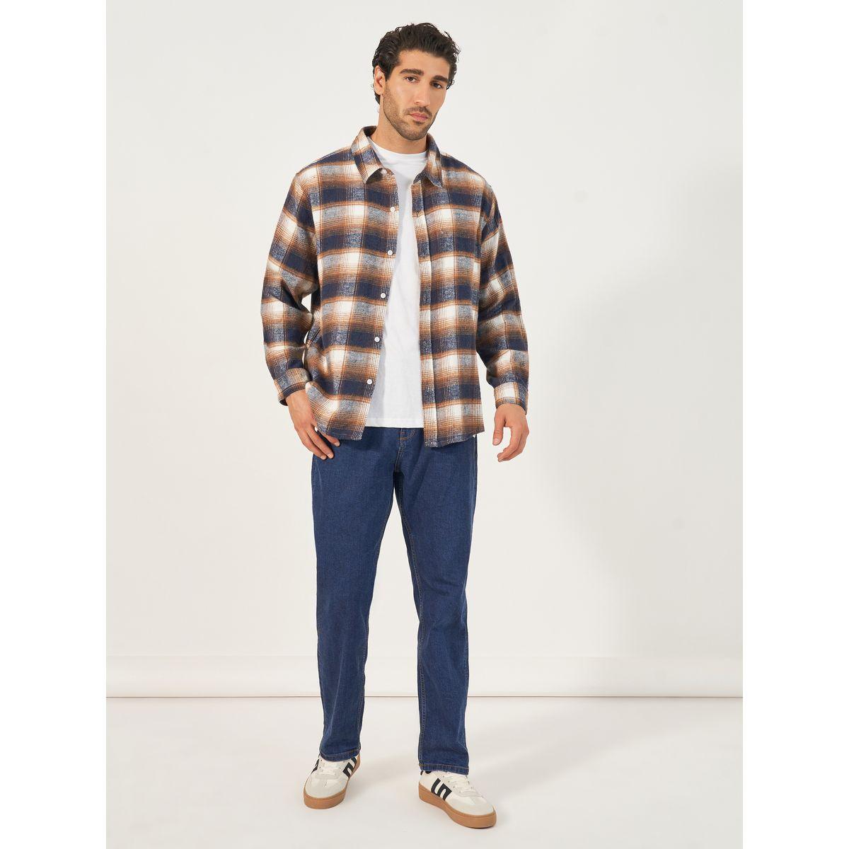 Styli Campfire Brushed Flannel Checkered Oversized Shirt-men-clothing-shirts-image-2