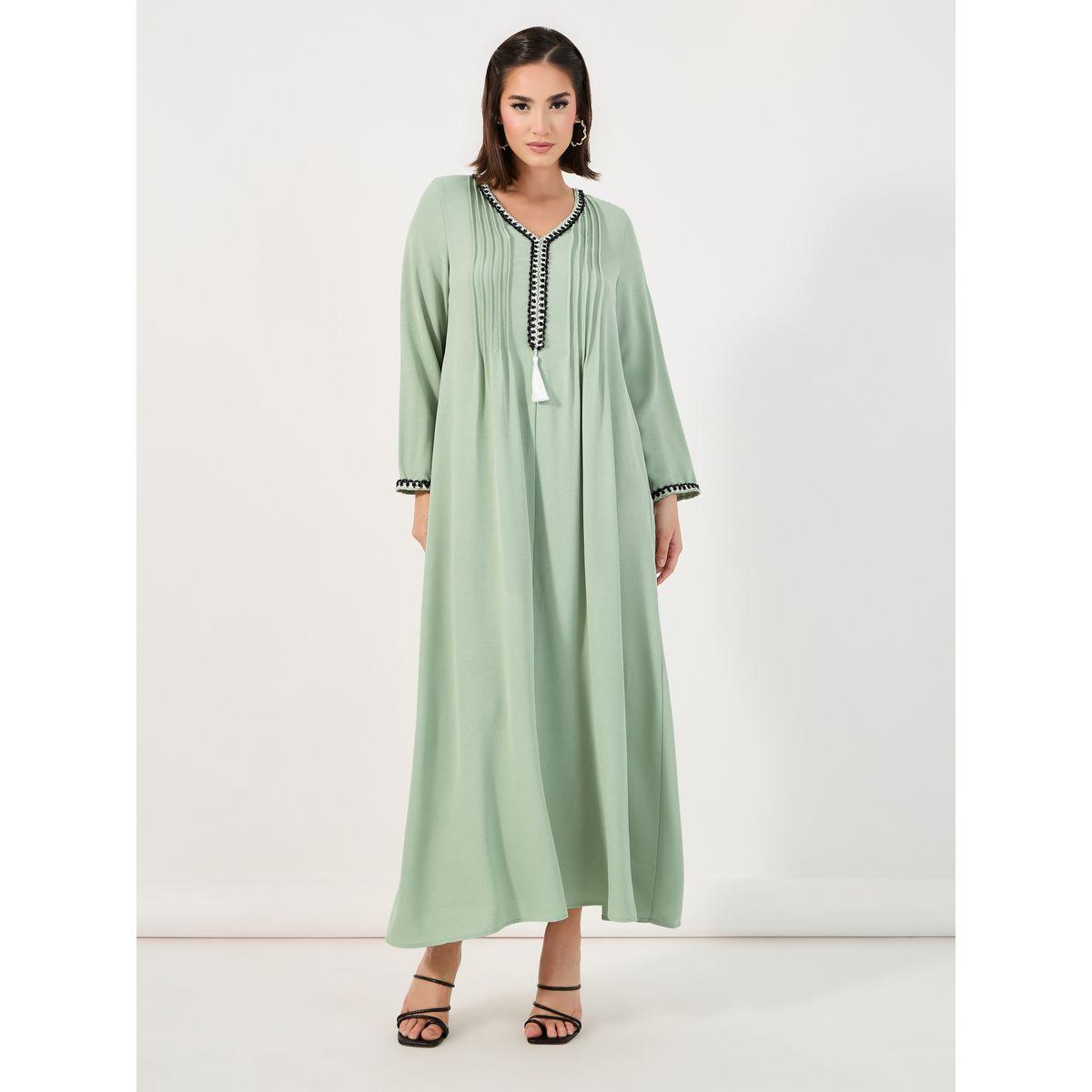 Styli Pintuck Detail Jalabiya with Tassel Trim-women-arabicclothing-jalabiyas-image-4