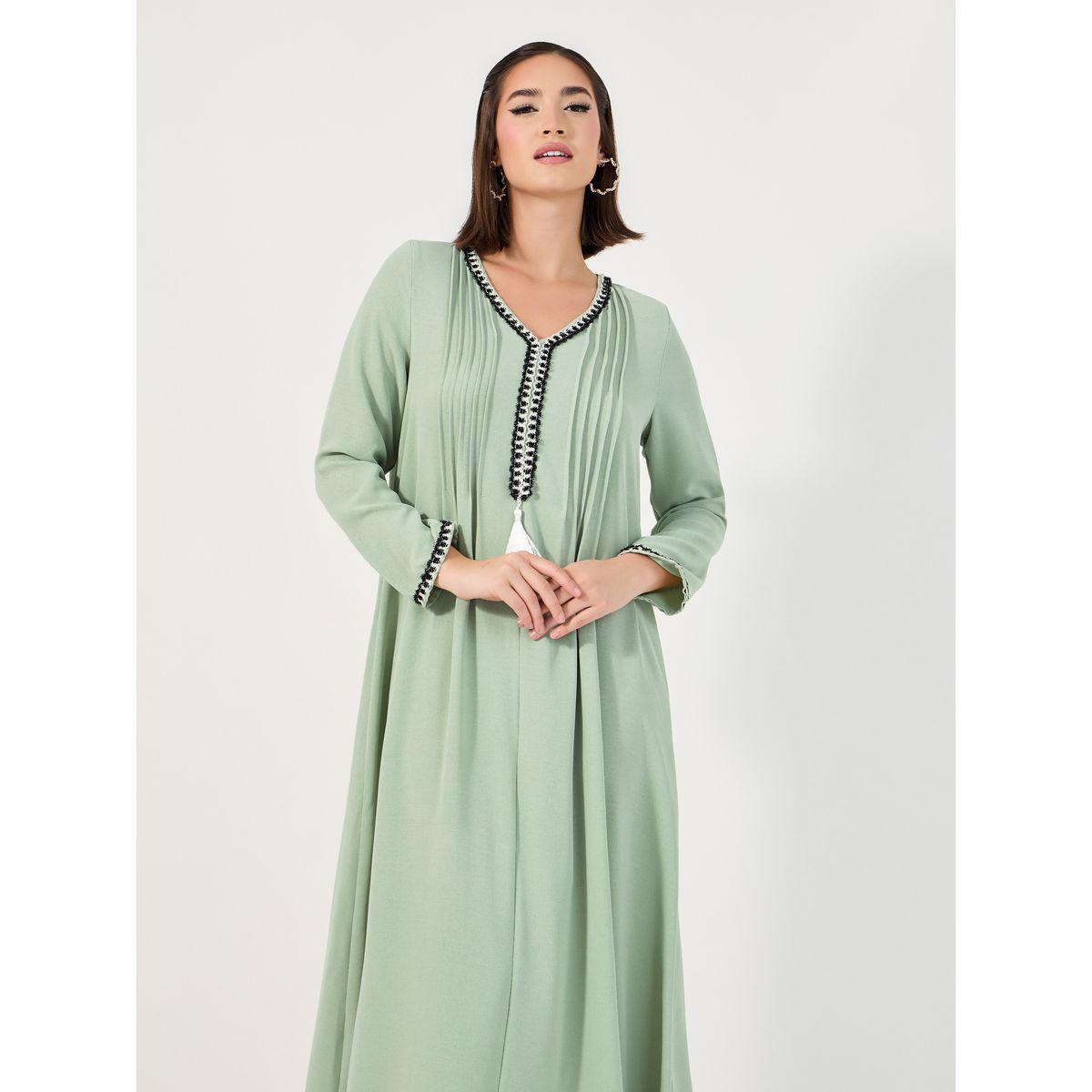 Styli Pintuck Detail Jalabiya with Tassel Trim-women-arabicclothing-jalabiyas-image-5