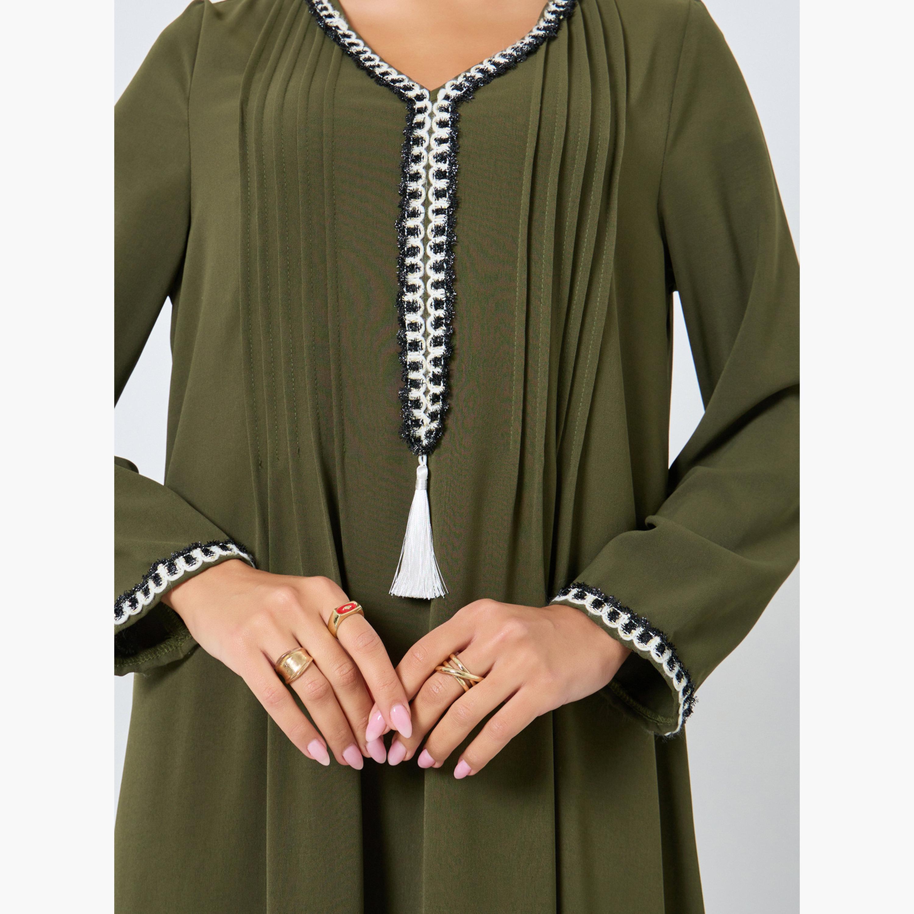 ستايلي - جلابية بتفاصيل كشكشة مع شراشيب-women-arabicclothing-jalabiyas-image-3