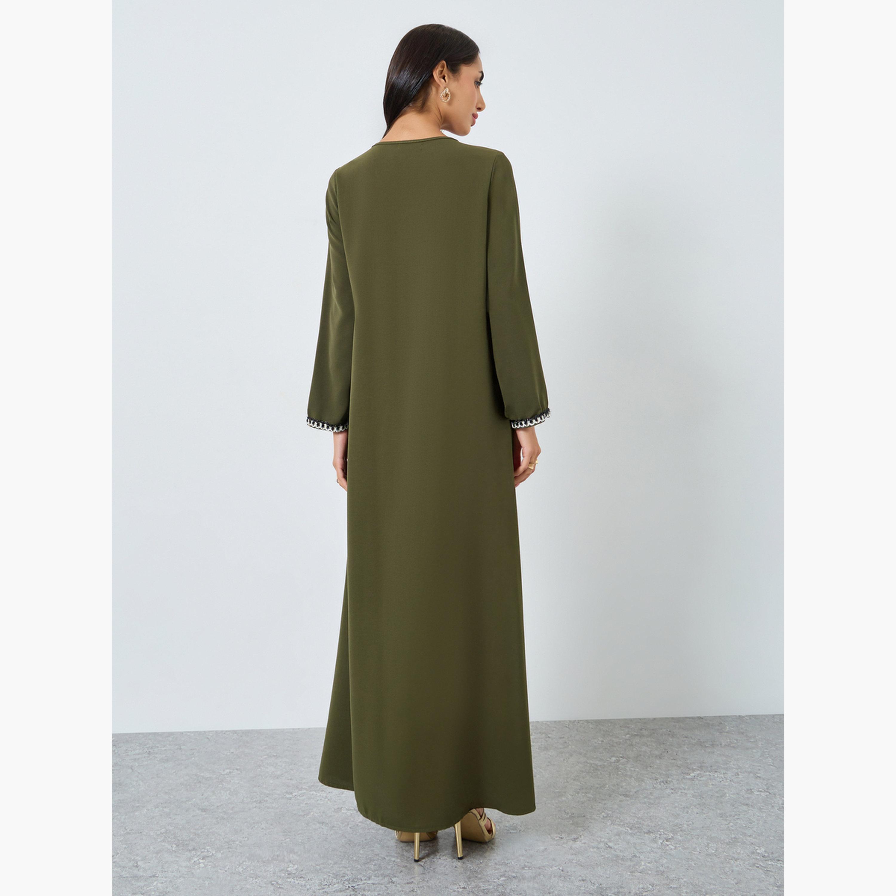 ستايلي - جلابية بتفاصيل كشكشة مع شراشيب-women-arabicclothing-jalabiyas-image-4