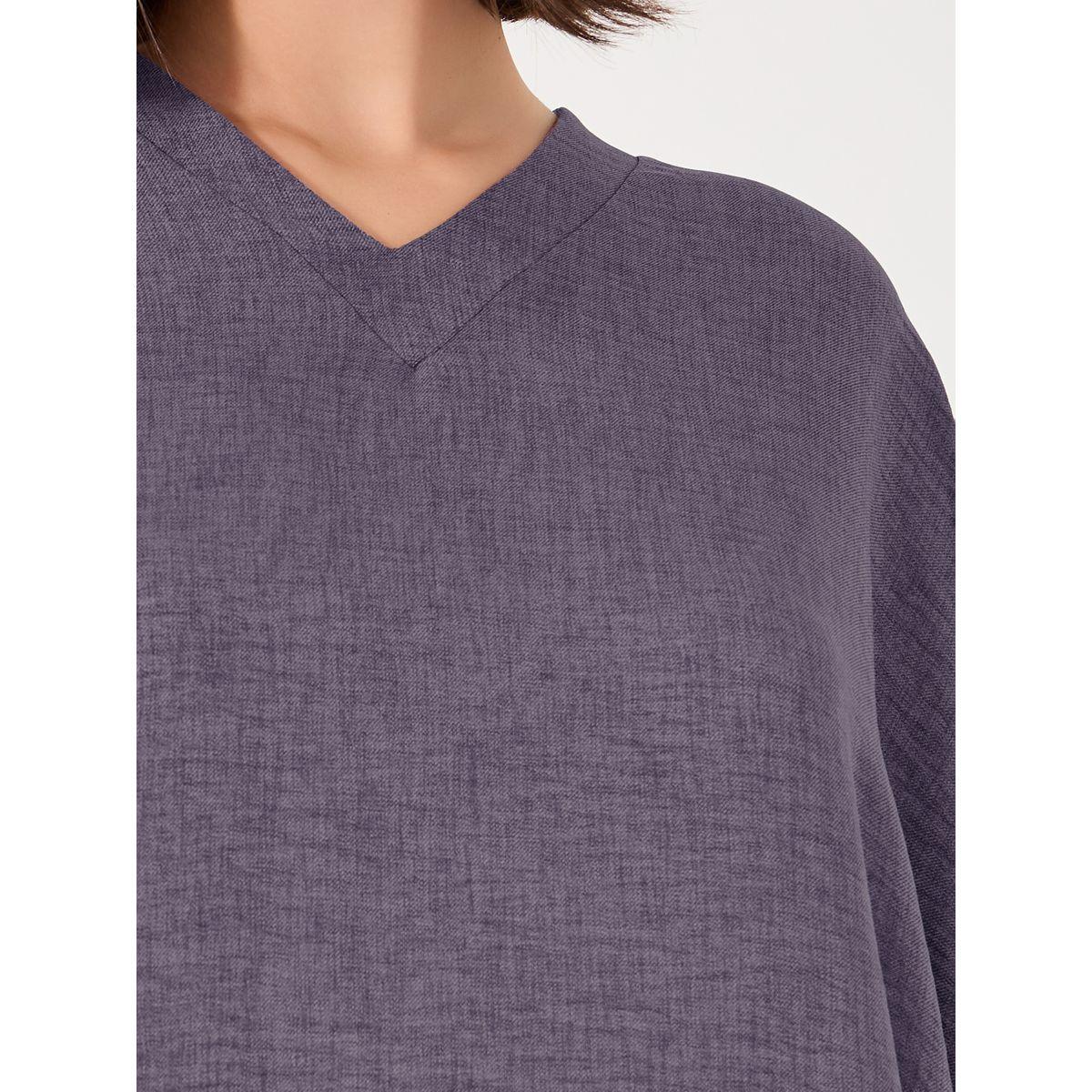 Styli Melange V Neck Loose Fit Jalabiya-women-arabicclothing-jalabiyas-image-3