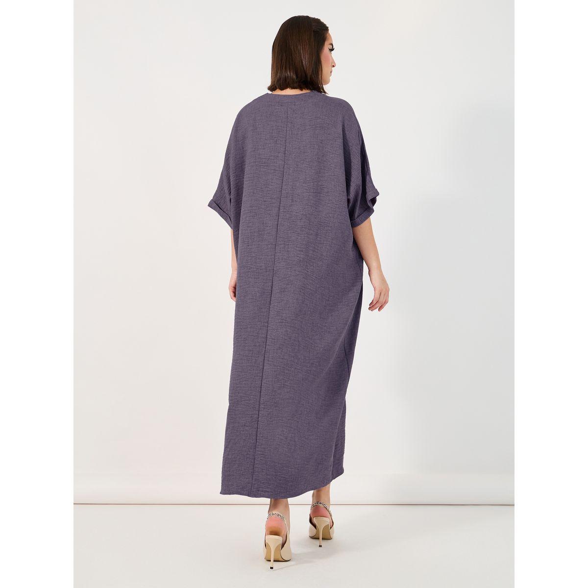 Styli Melange V Neck Loose Fit Jalabiya-women-arabicclothing-jalabiyas-image-6