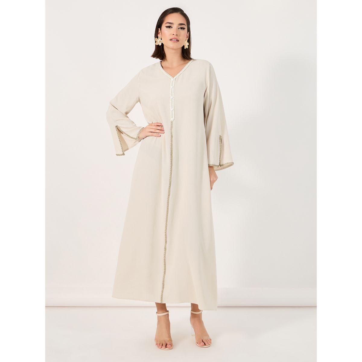 جلابية بتفاصيل دانتيل وأكمام بشق-women-arabicclothing-jalabiyas-image-1