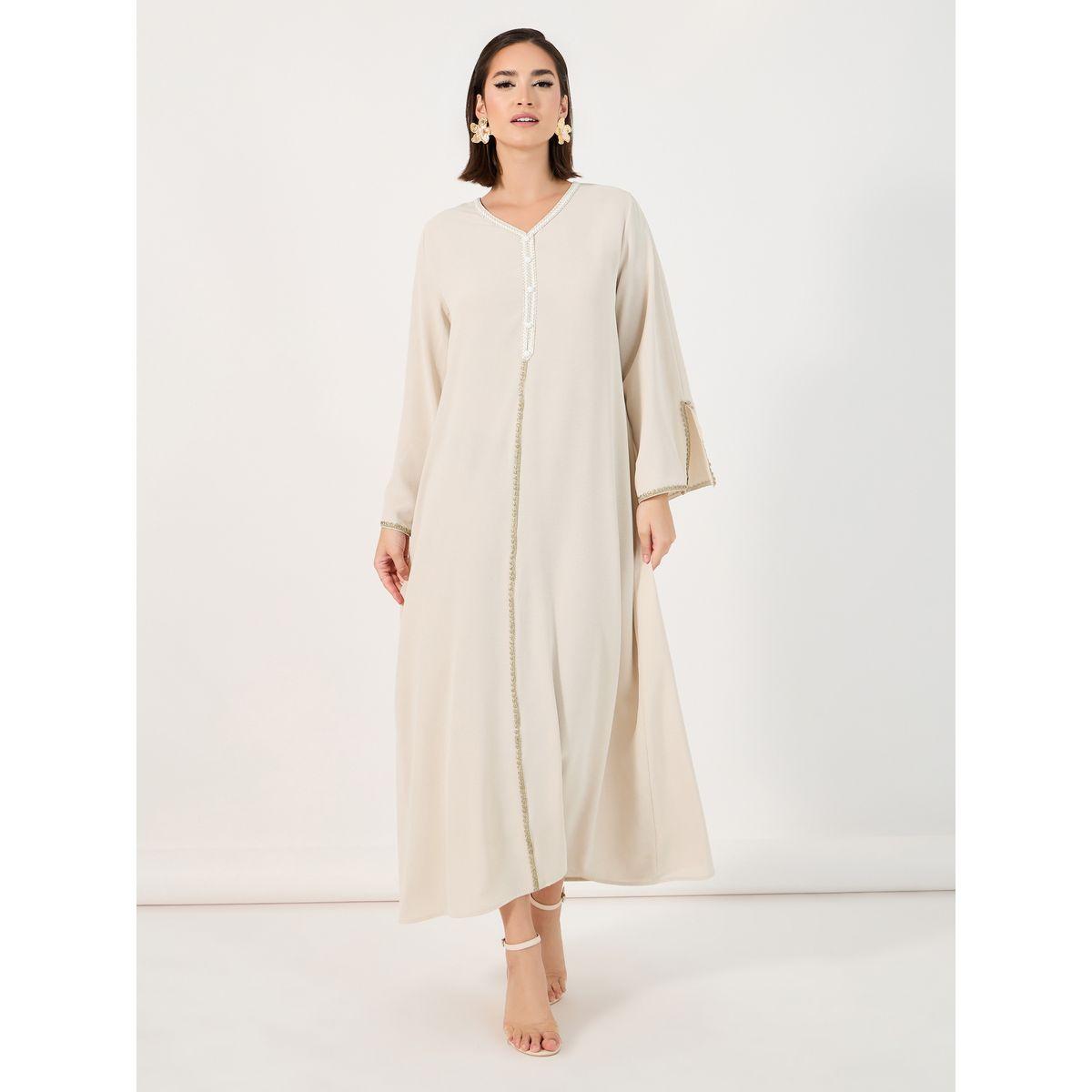 Styli Lace Trim Crepe Jalabiya with Slit Sleeves-women-arabicclothing-jalabiyas-image-4